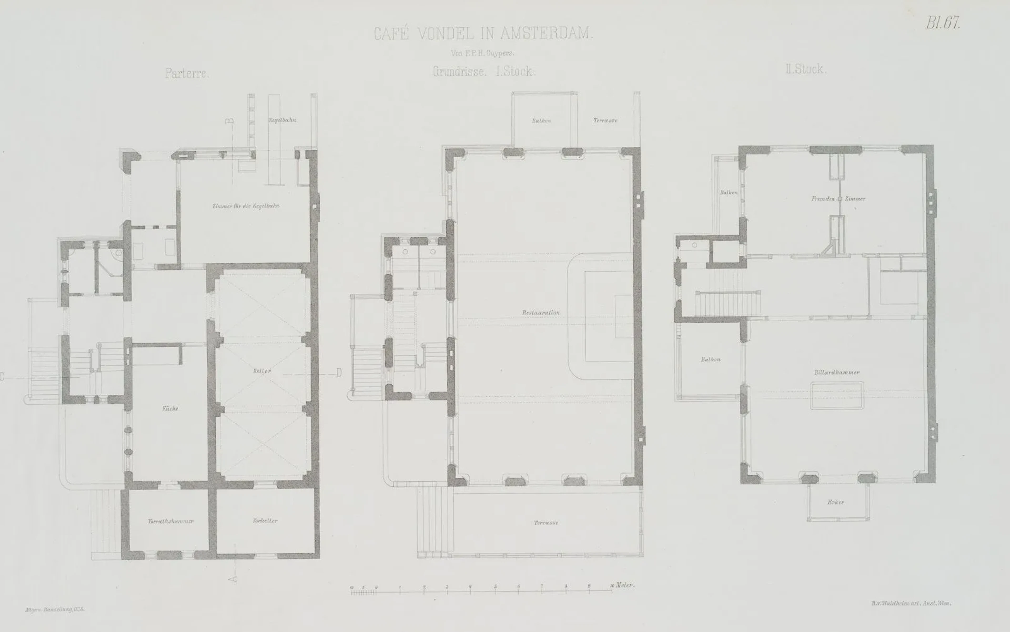 Unknown (19th century), Café Vondel in Amsterdam, floor plan, 1878