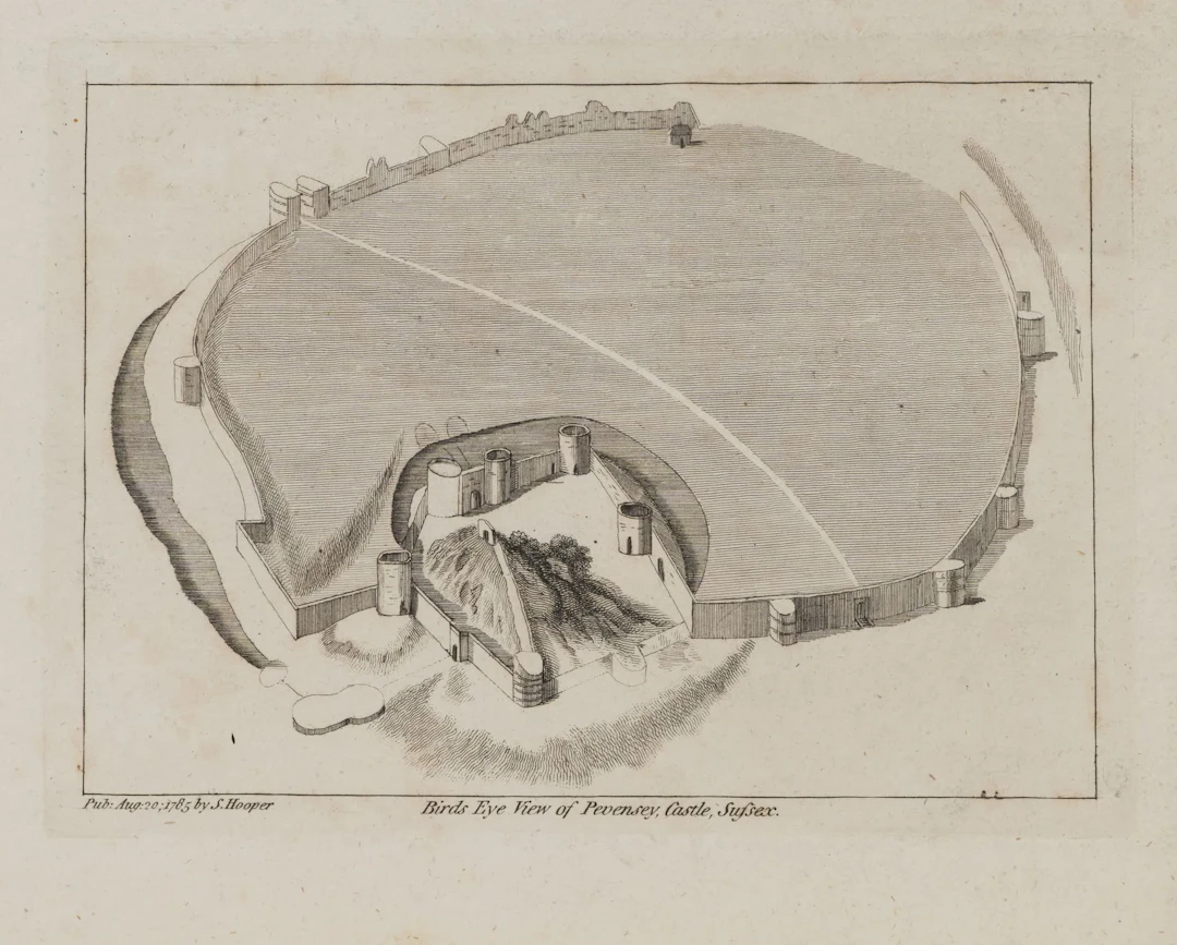 S. HOOPER (18th century), Pevensey Castle from a bird’s-eye view