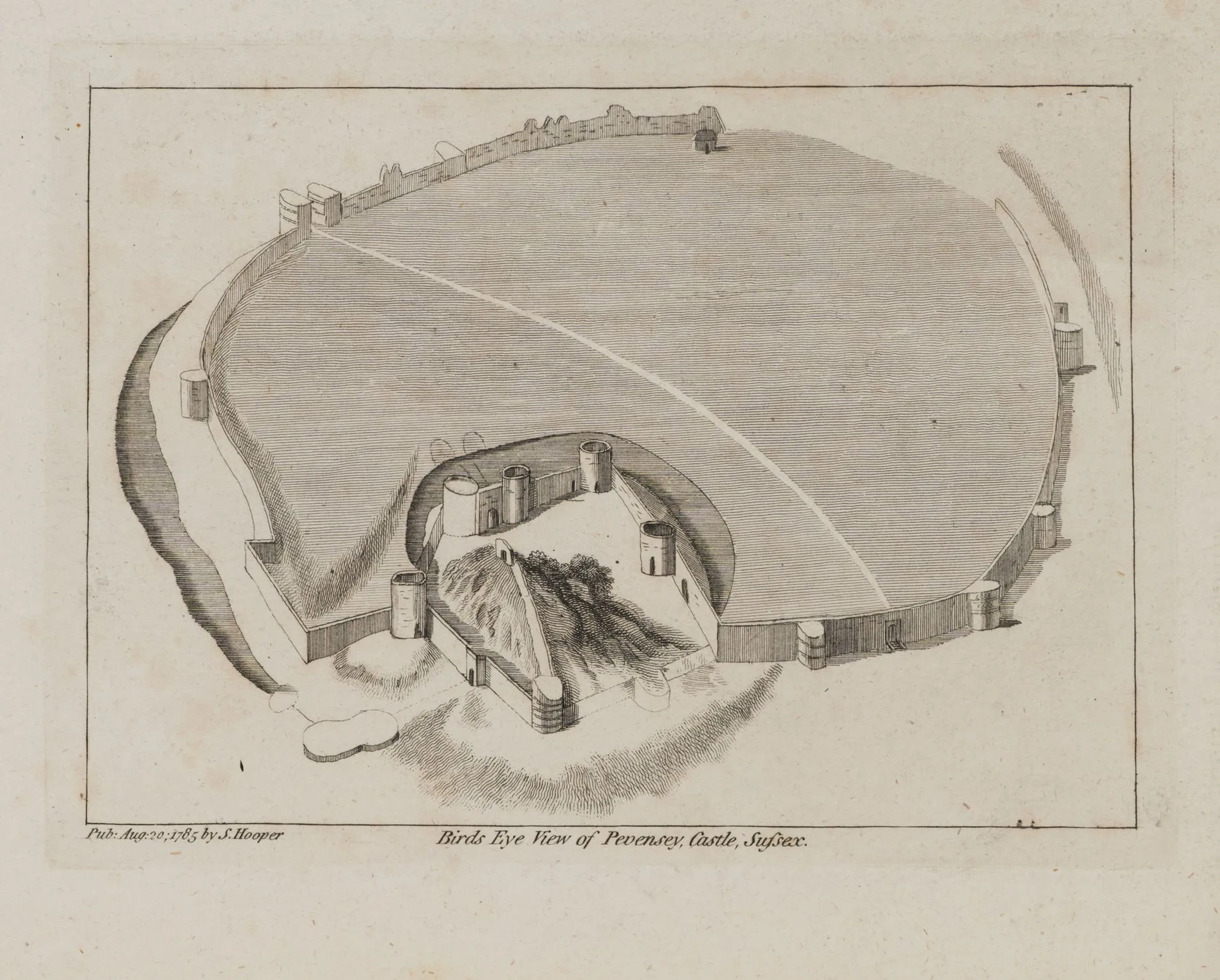 S. HOOPER (18th century), Pevensey Castle from a bird’s-eye view