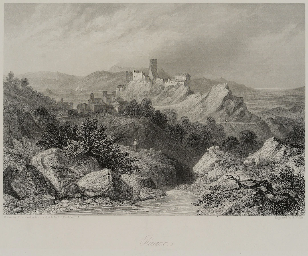 R. WALLIS (*1794) after EASTLAKE (*1793), View of Olevano, Steel engraving
