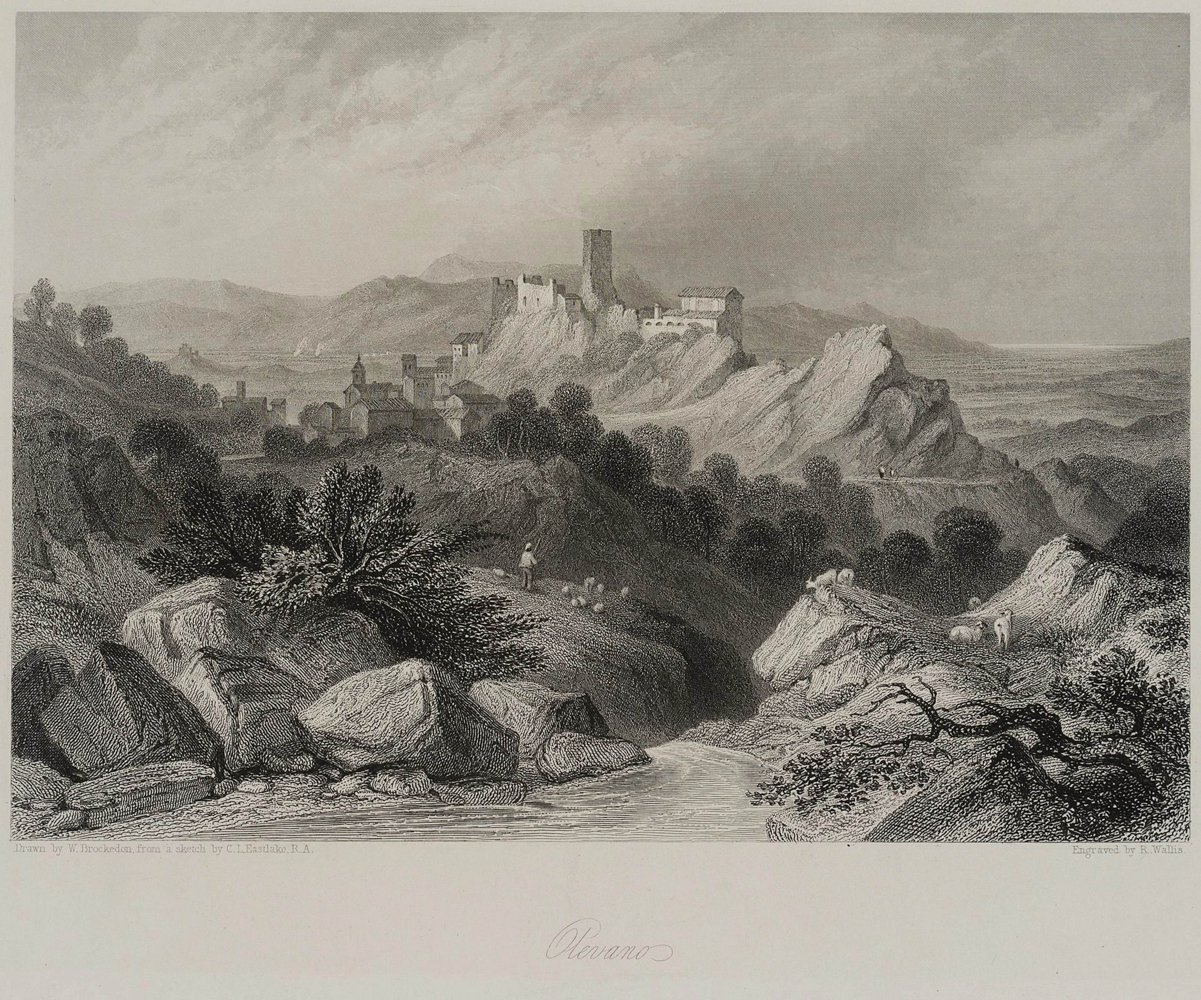 R. WALLIS (*1794) after EASTLAKE (*1793), View of Olevano, Steel engraving