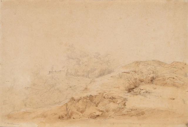 L. HARTMANN (1835–1902), Hilly Landscape, around 1855, pencil Ludwig