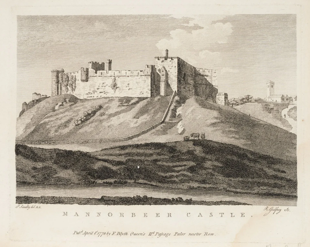 R. GODFREY (*1728) after SANDBY (*1725), Manorbier Castle on a hill