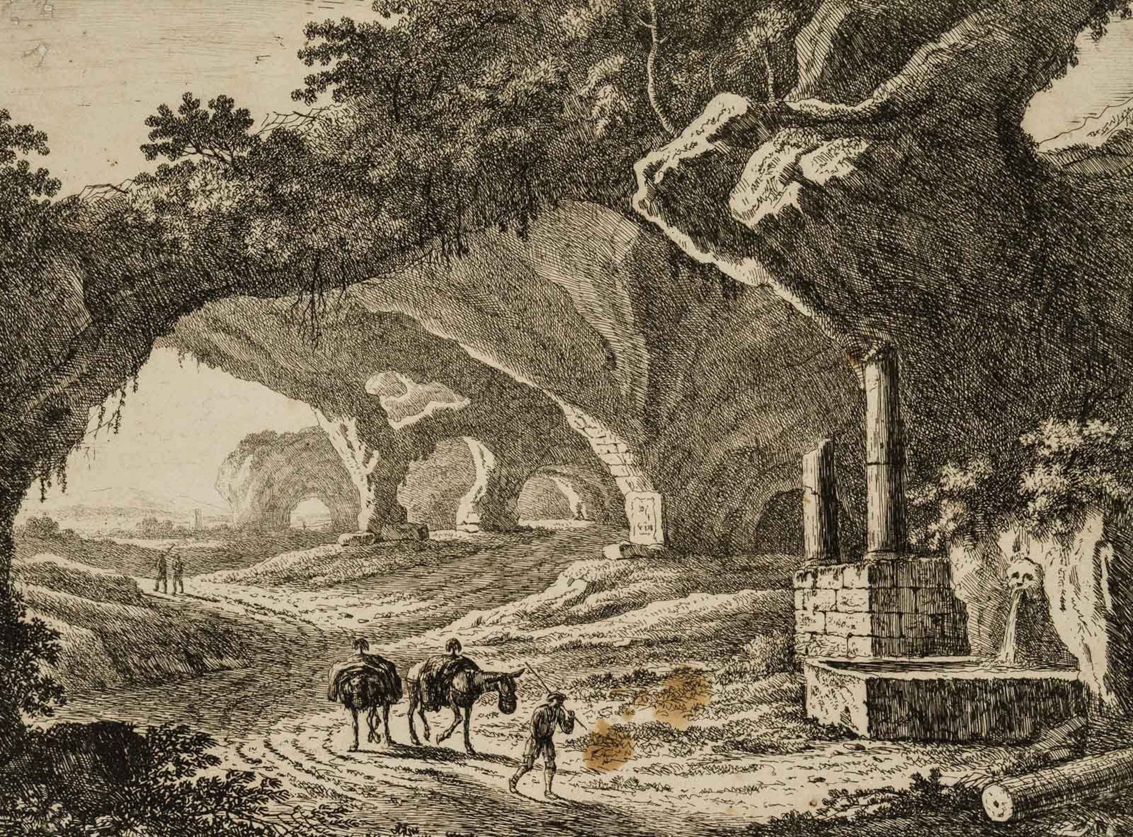 Unknown (19th), Landscape with ancient ruins, around 1800, Etching