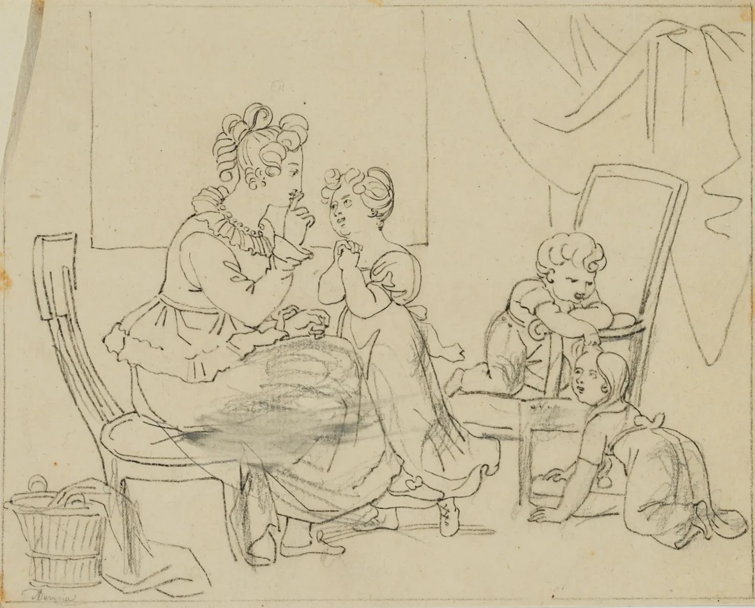 A. DEVÉRIA (1800–1857) Successor, Interior Scene: A Mother and Daughter