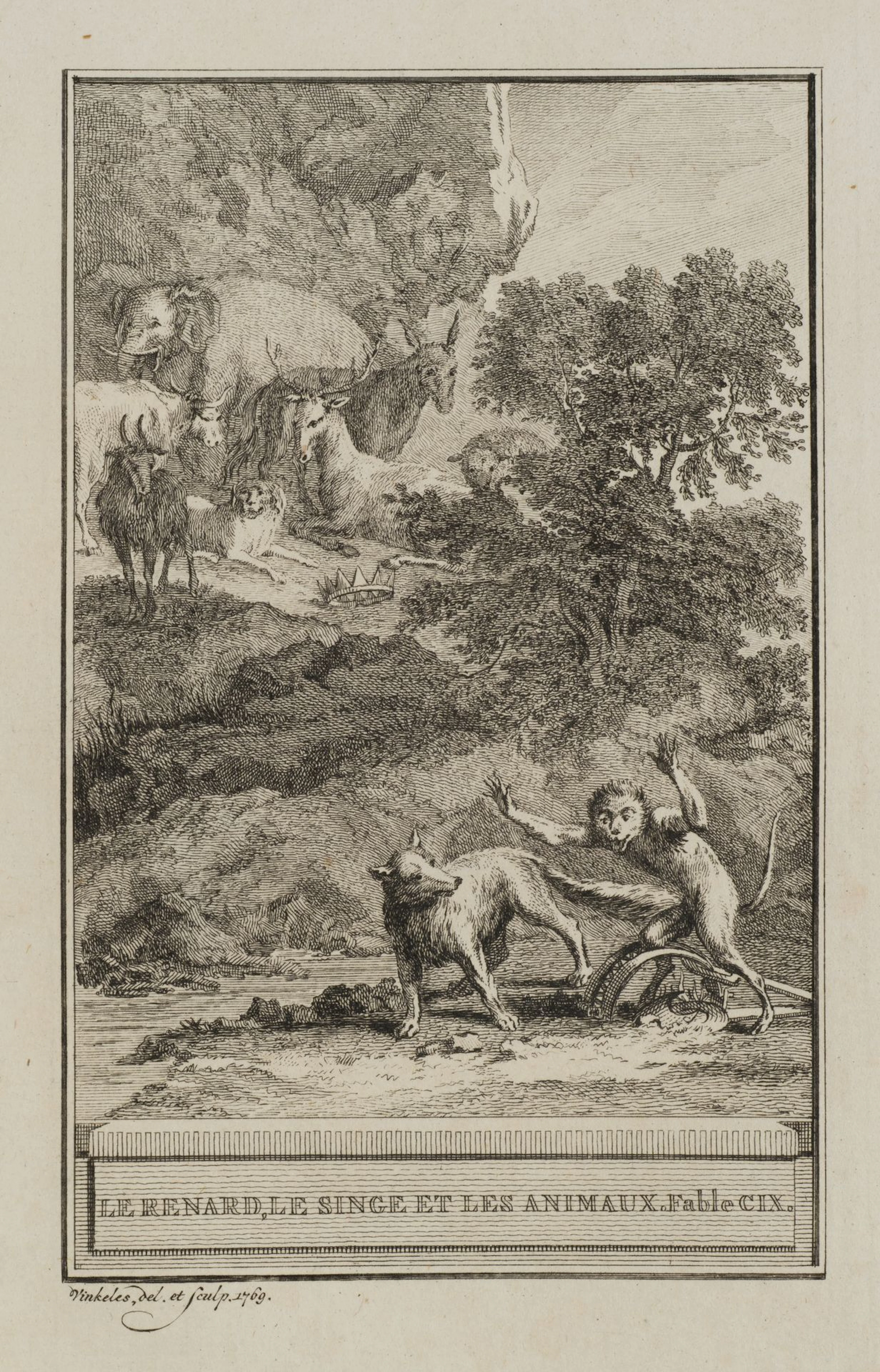 R. VINKELES (1741–1816), The Fox, the Monkey, and the Animals, 1769