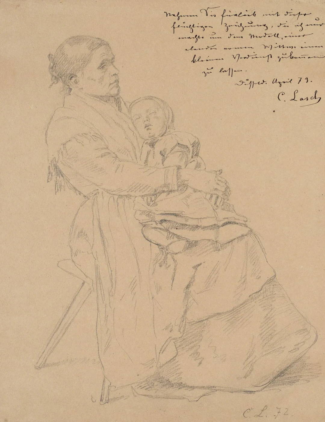 C. LASCH (1822–1888), Mother with a Sleeping Child, 1872, Pencil Carl