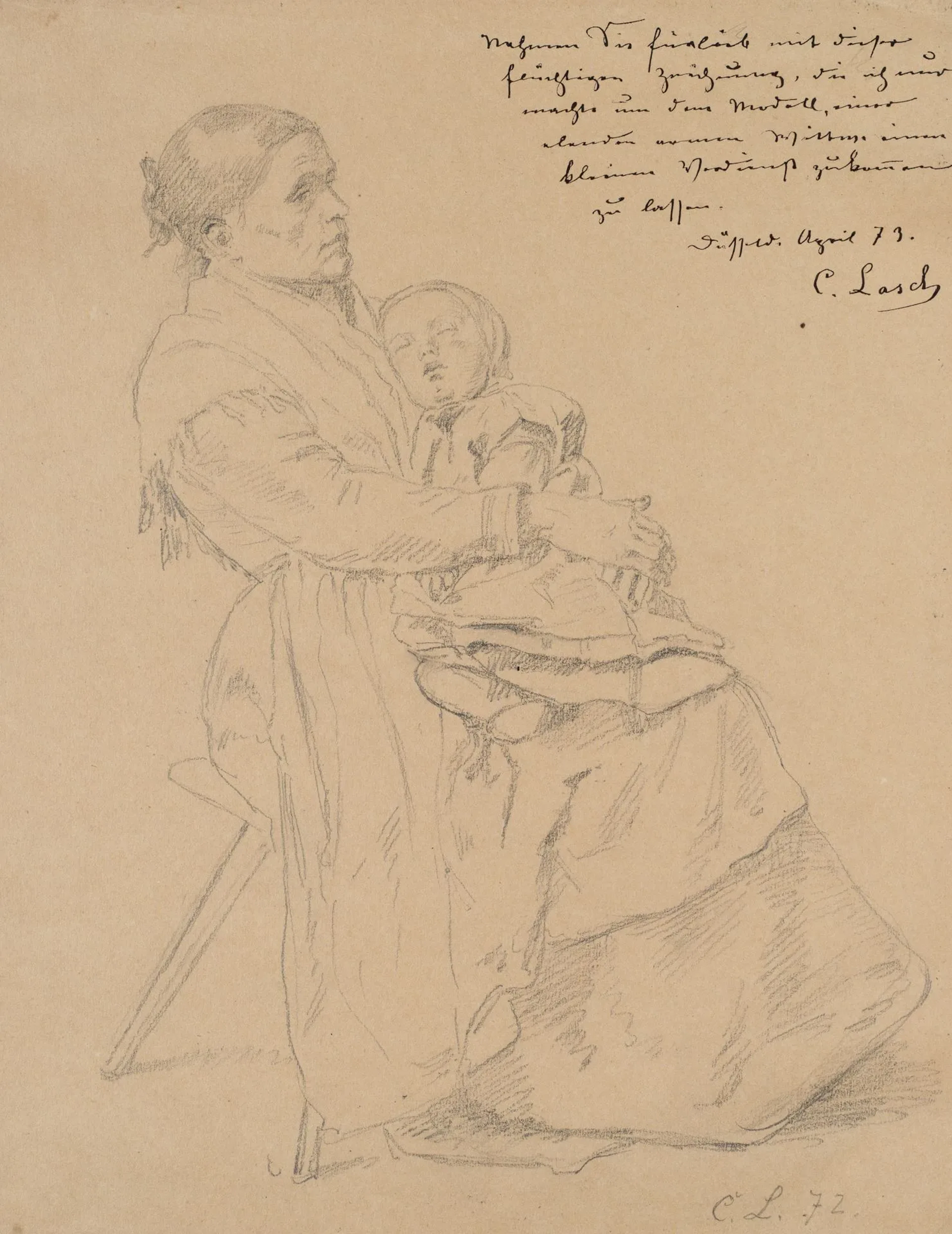 C. LASCH (1822–1888), Mother with a Sleeping Child, 1872, Pencil Carl