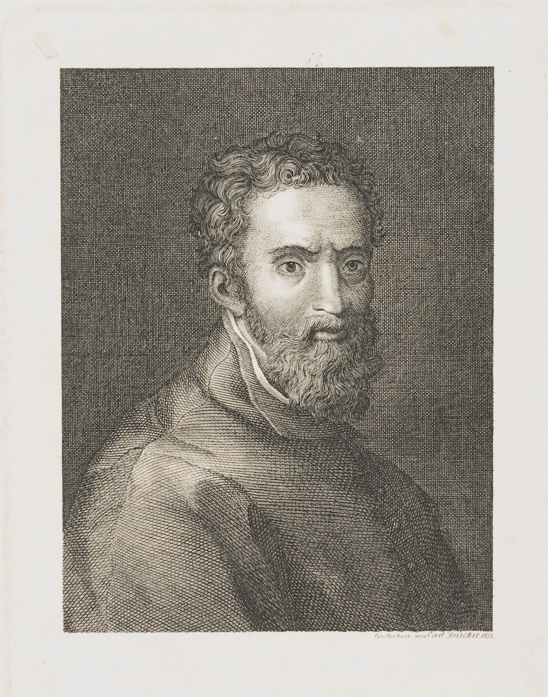 C. DRÜCKER (19th) after VASARI (*1511), Portrait of Michelangelo