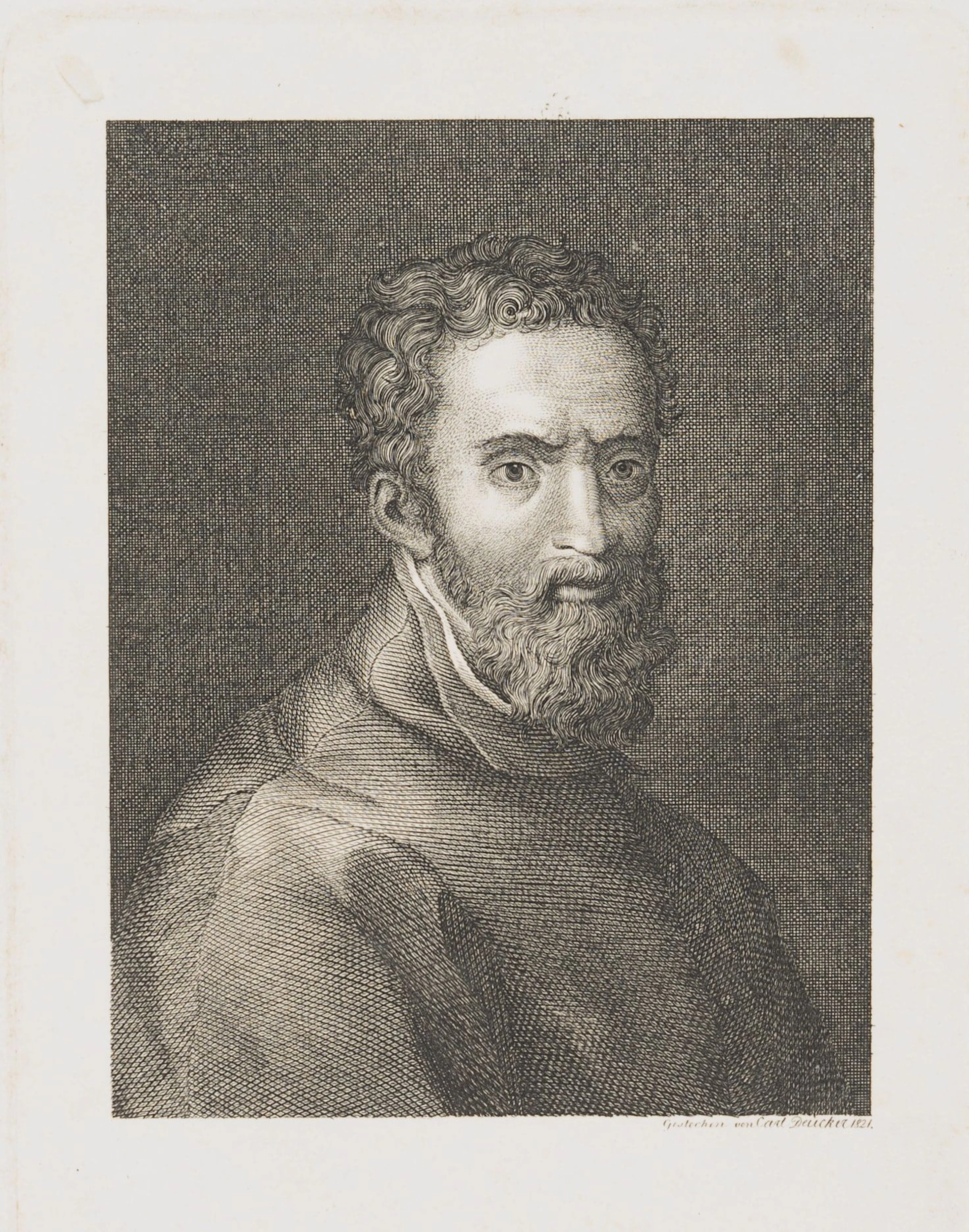 C. DRÜCKER (19th) after VASARI (*1511), Portrait of Michelangelo