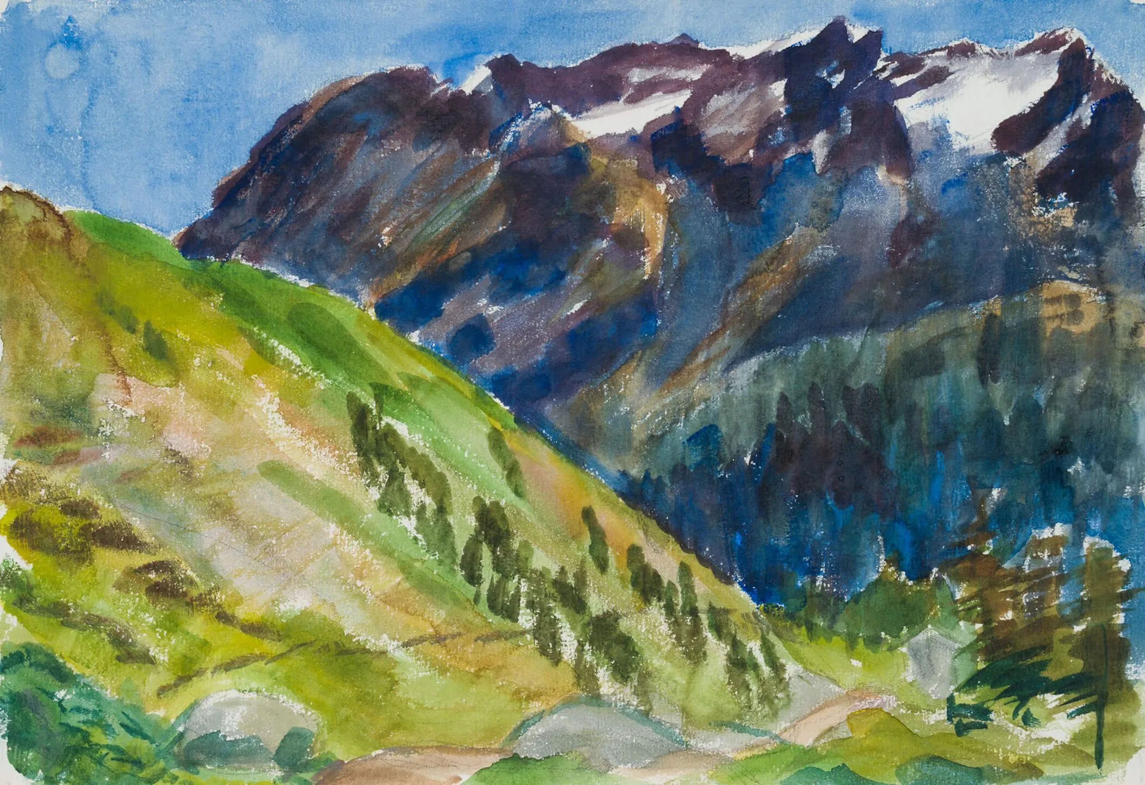 E. FÜRSTENAU (*1862), Alpine Landscape, circa 1920, Watercolor Eduard