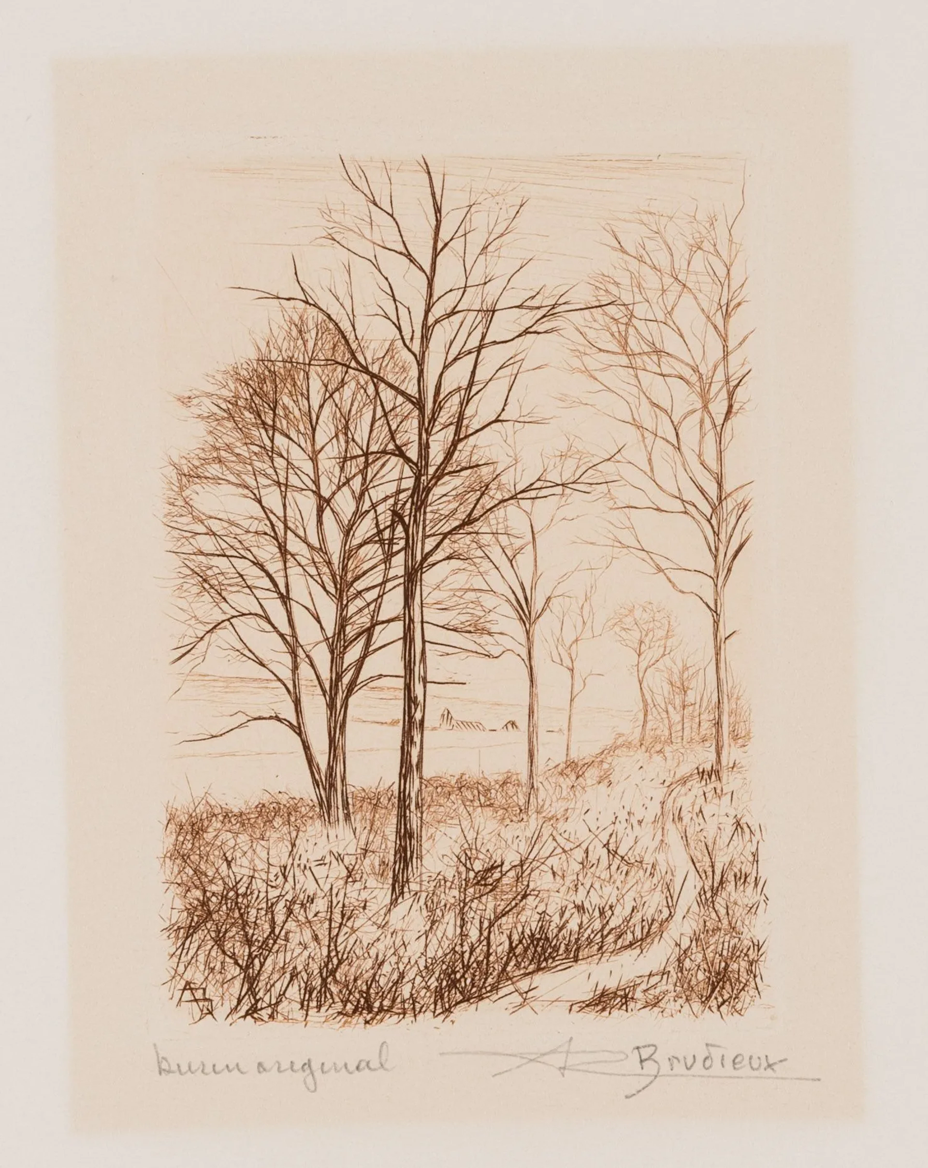 A. BRUDIEUX (1921-1997), Winter landscape with bare trees, around