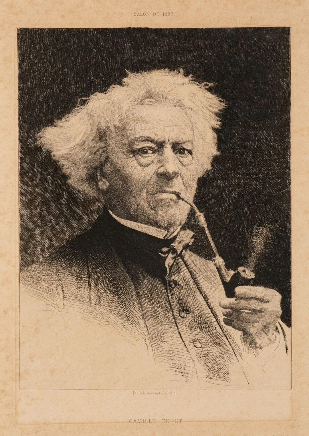 E. BOCOURT (1821-1905), Portrait of Camille Corot, 1882, Etching Etienne-Gabriel