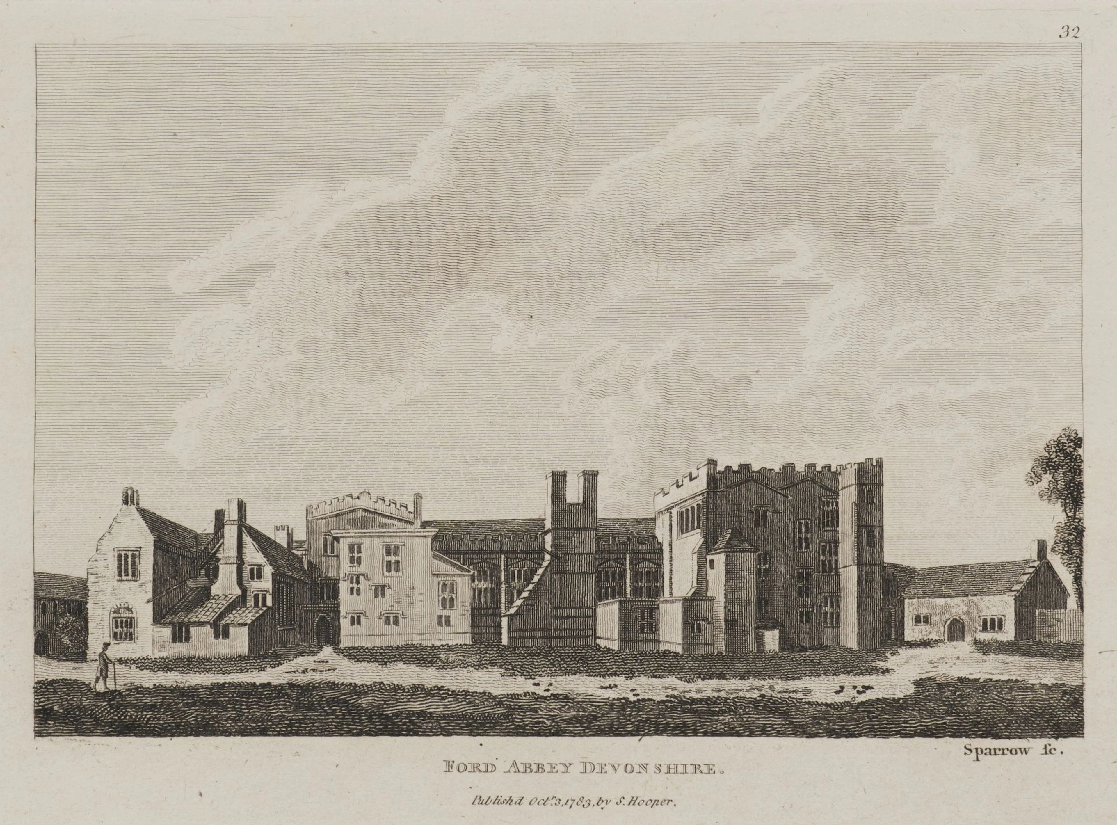 SPARROW (18th), Ford Abbey, Devonshire, 1783, Etching Sparrow (18th