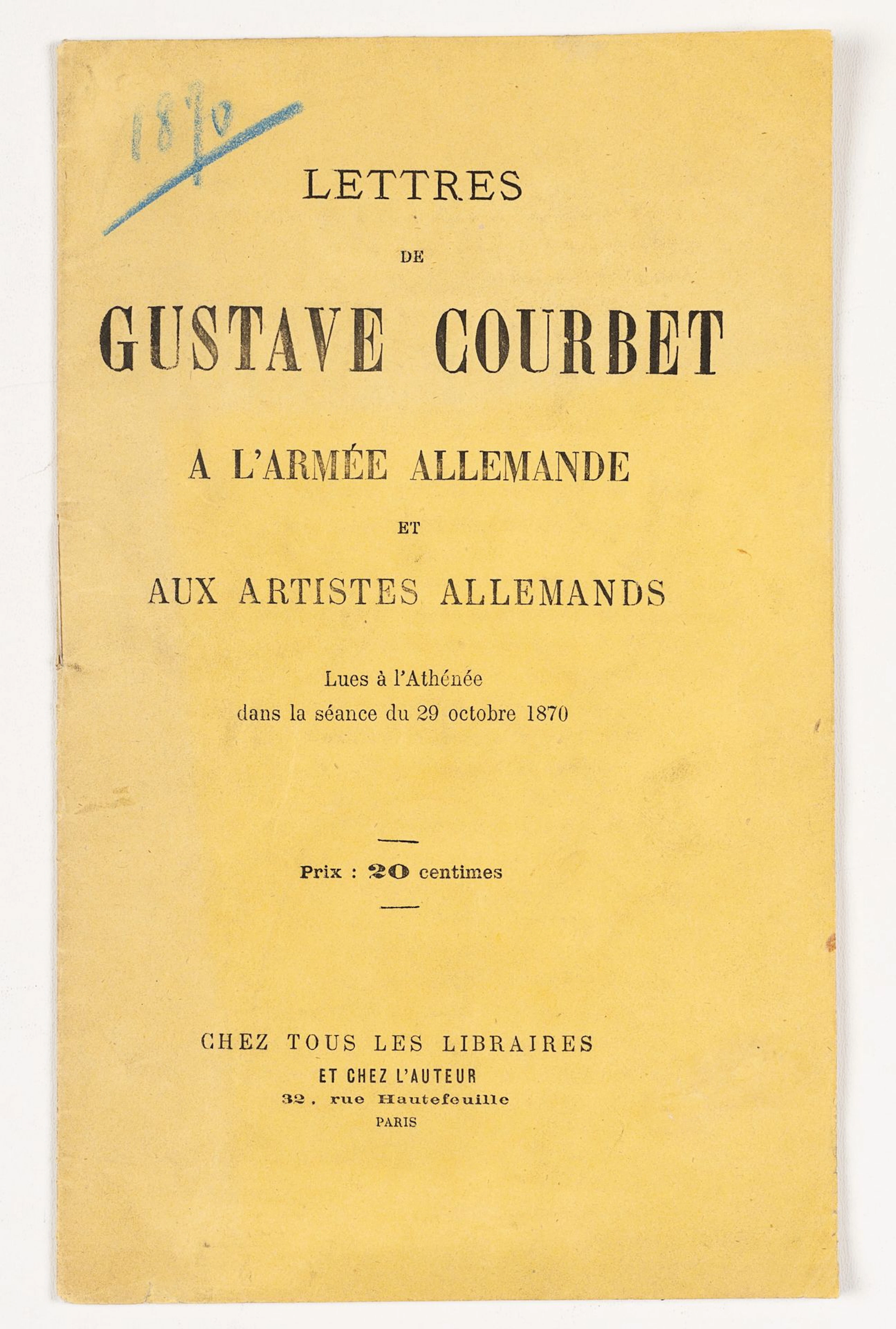 G. COURBET (1819–1877), Courbet’s Letters to Germany, 1870, steel