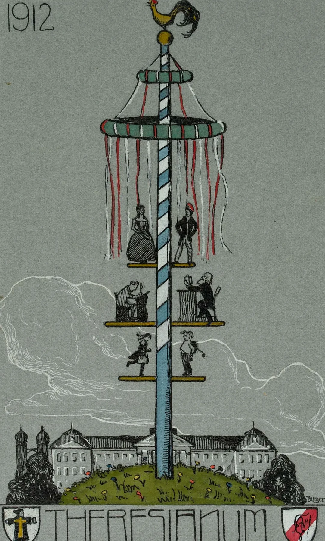 O. BURGER (1892–1968), Theresianum with the Maypole, 1912, pen drawing