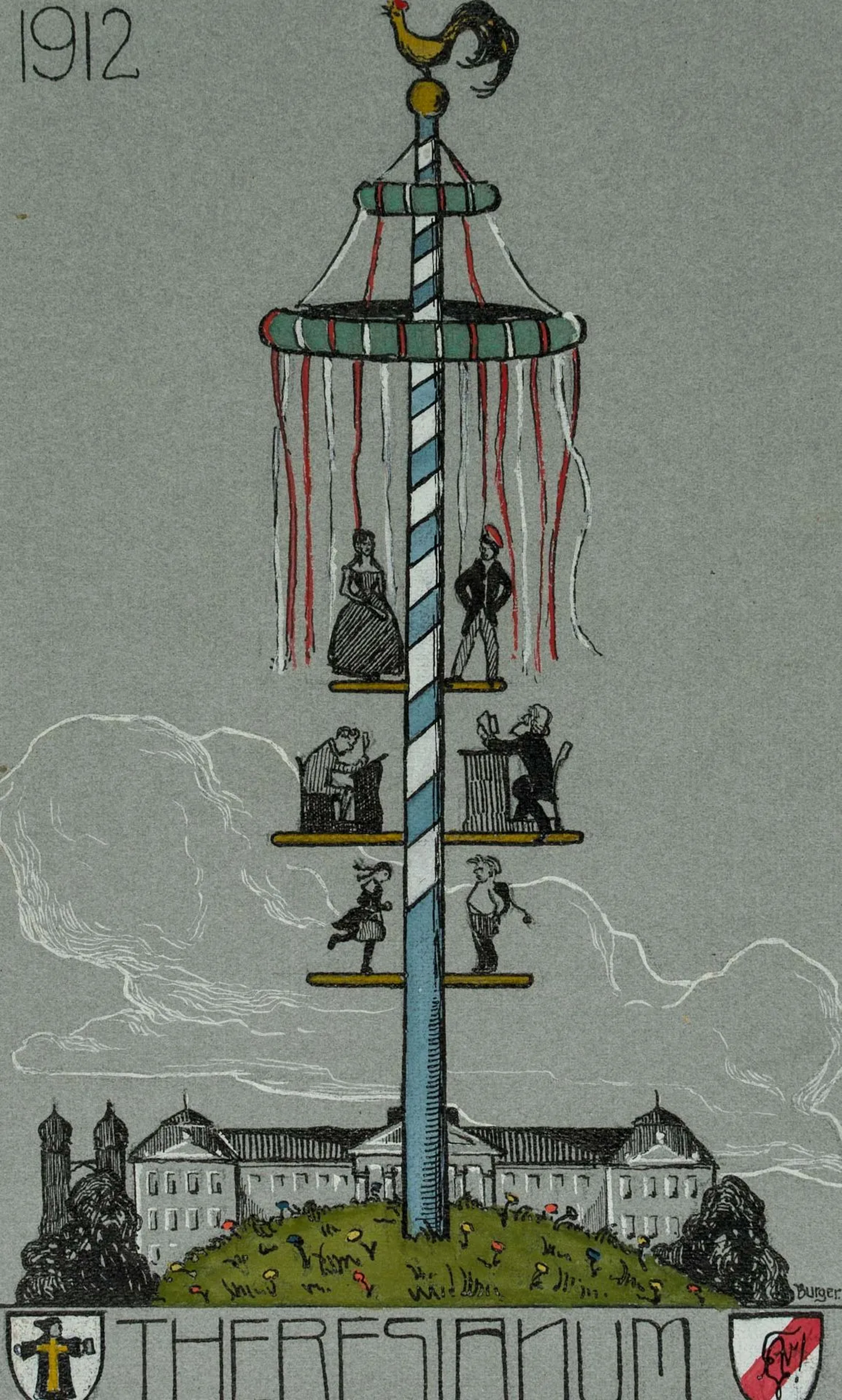 O. BURGER (1892–1968), Theresianum with the Maypole, 1912, pen drawing