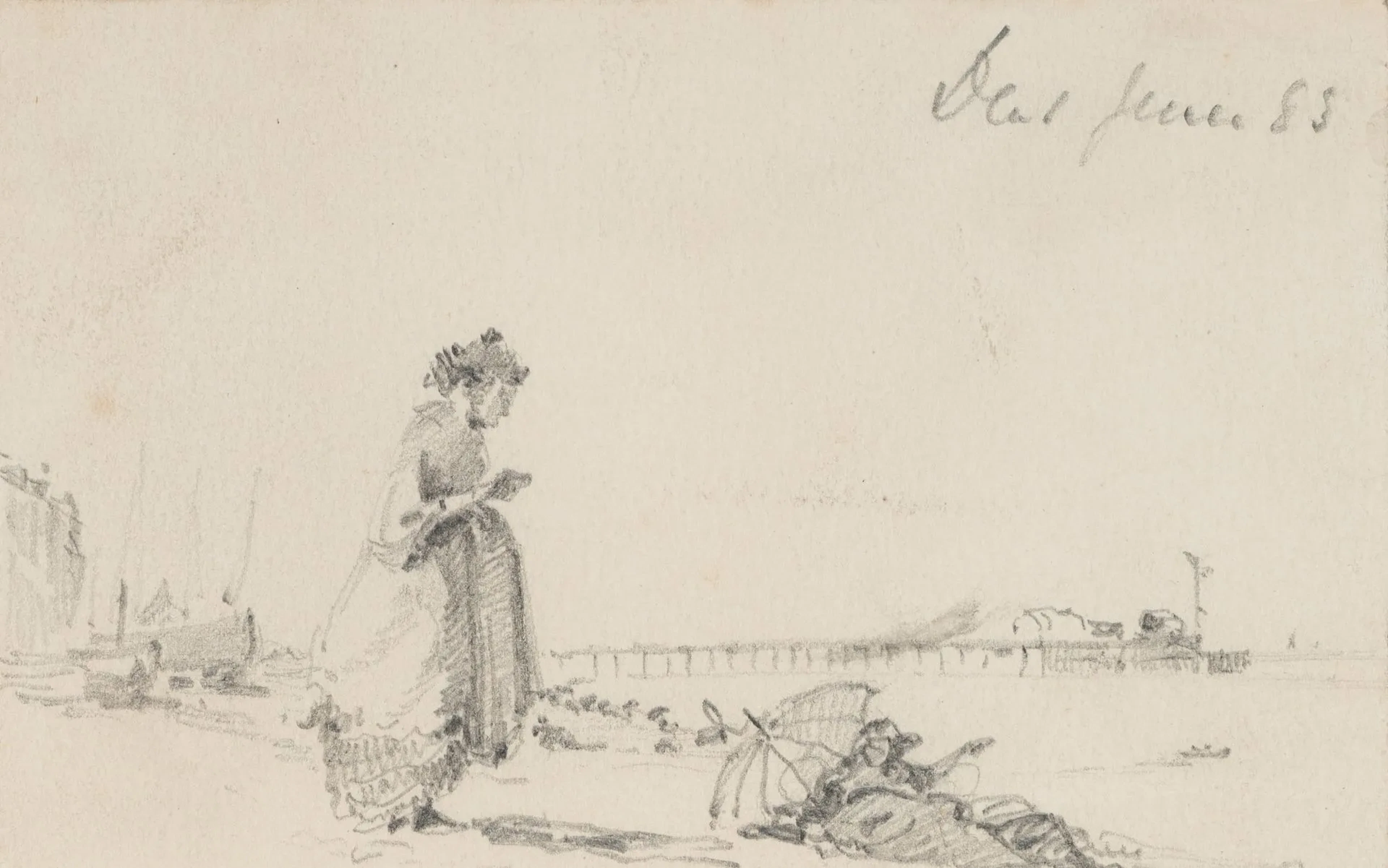 E. LEE (19th), A Woman Reading on the Beach, 1883, Pencil E. C. Lee
