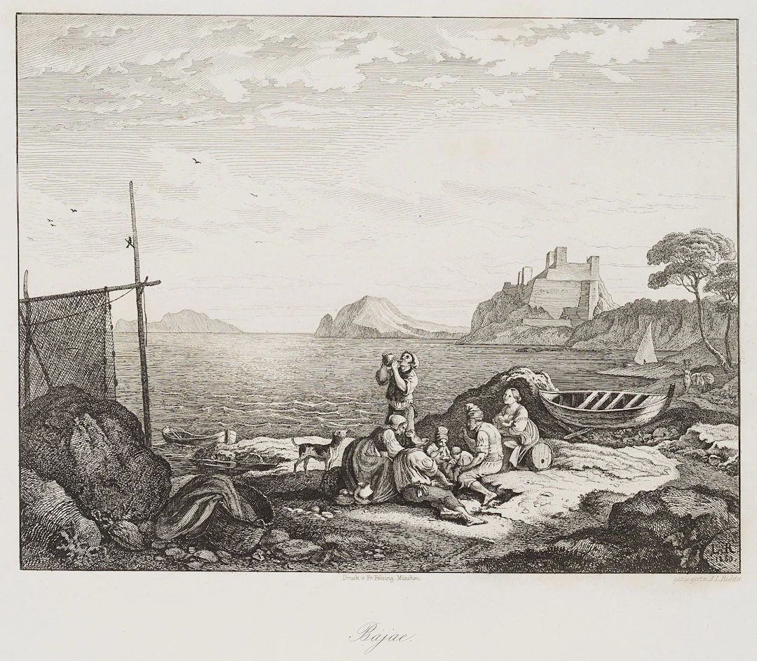 L. RICHTER (1803–1884), Neapolitan Fishermen, 1875, Etching Ludwig