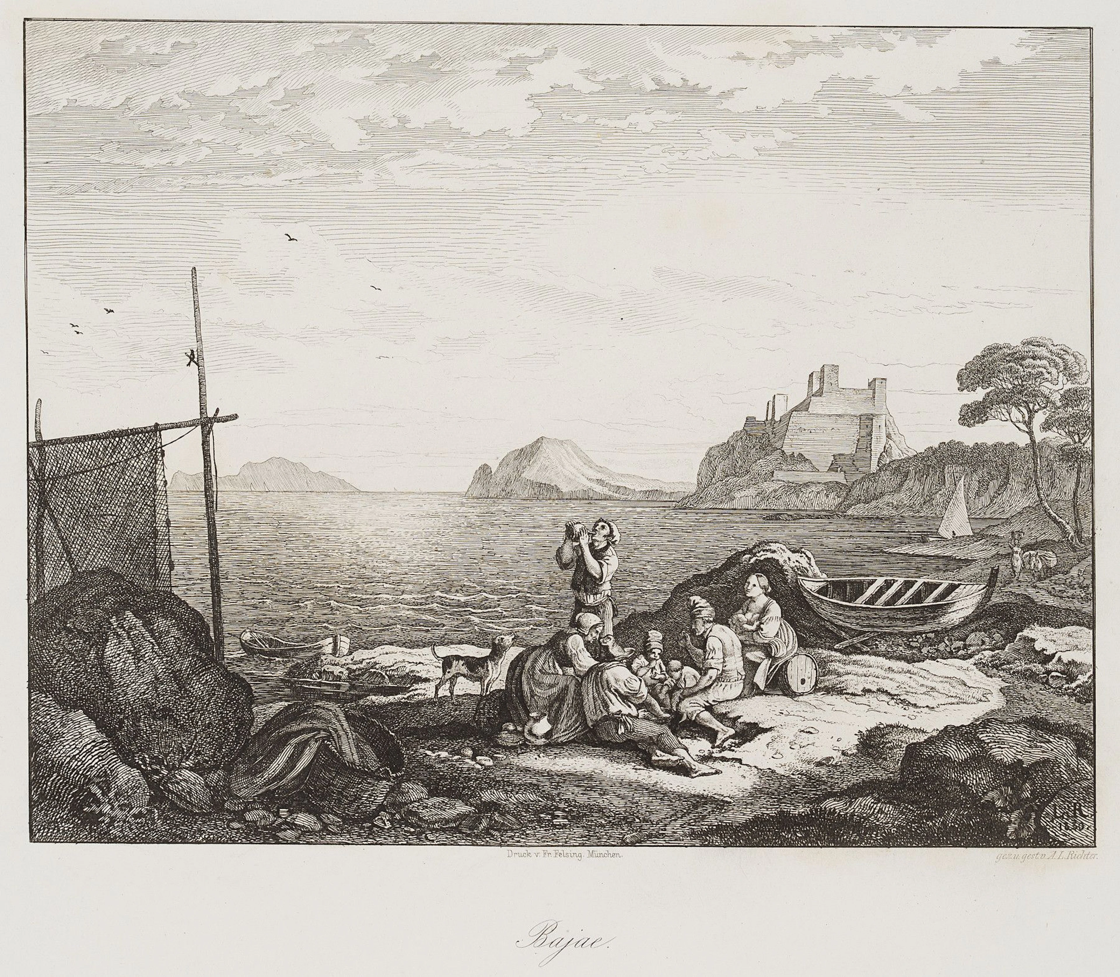 L. RICHTER (1803–1884), Neapolitan Fishermen, 1875, Etching Ludwig