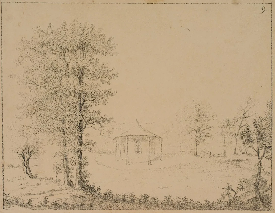 Unknown (19th century), Parkland with a Pavilion, around 1810, Lithography