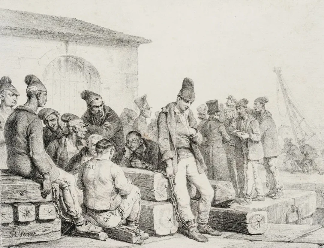 H. VERNET (1789–1863), Galley Convicts on the Quay, Lithograph Horace