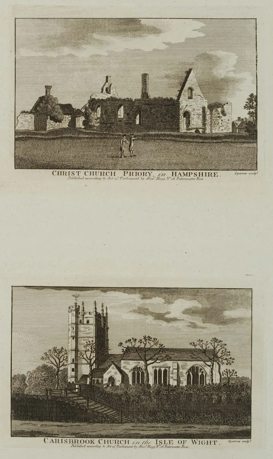 SPARROW (18th), Carisbrook Church, Isle of Wight, Etching Sparrow