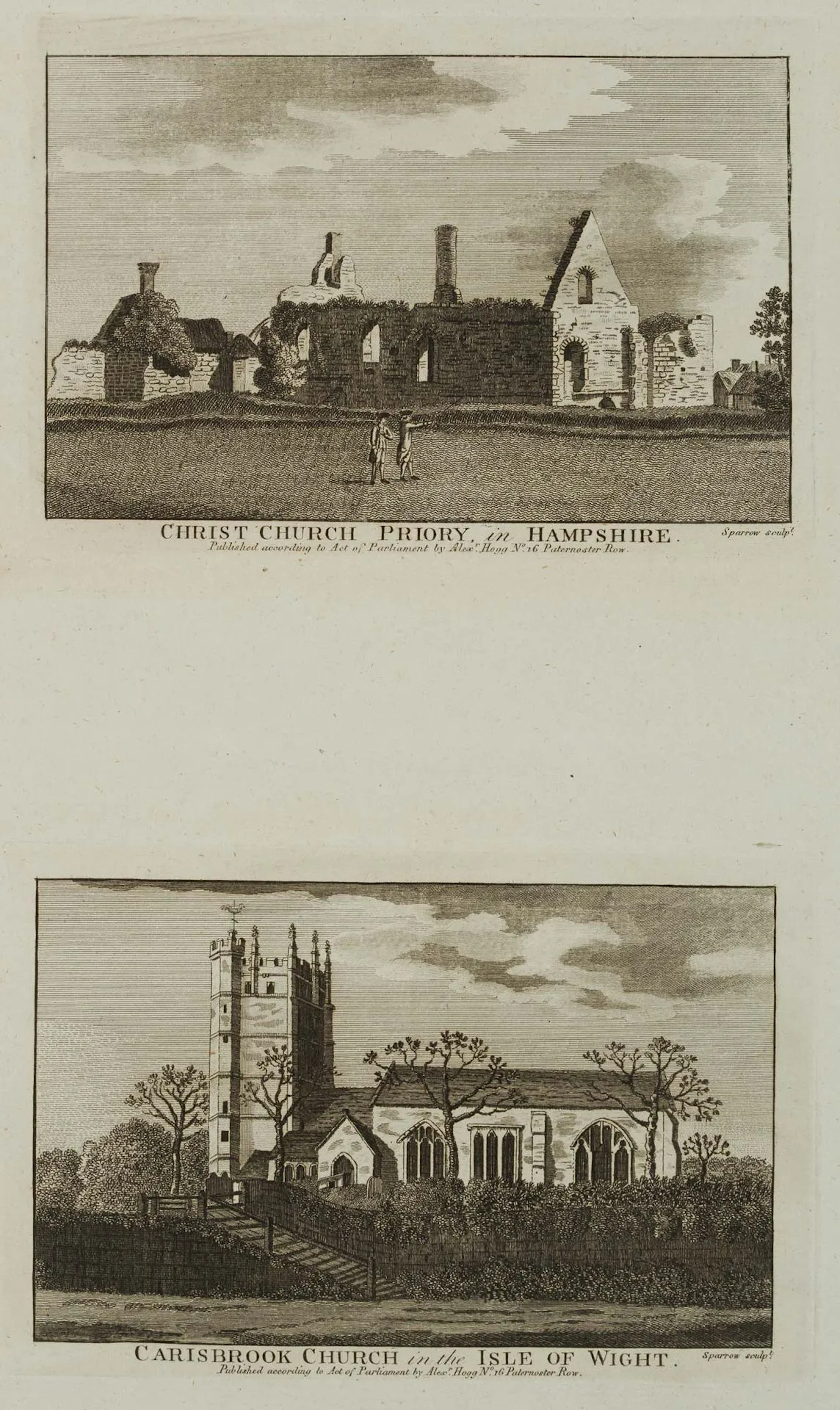 SPARROW (18th), Carisbrook Church, Isle of Wight, Etching Sparrow