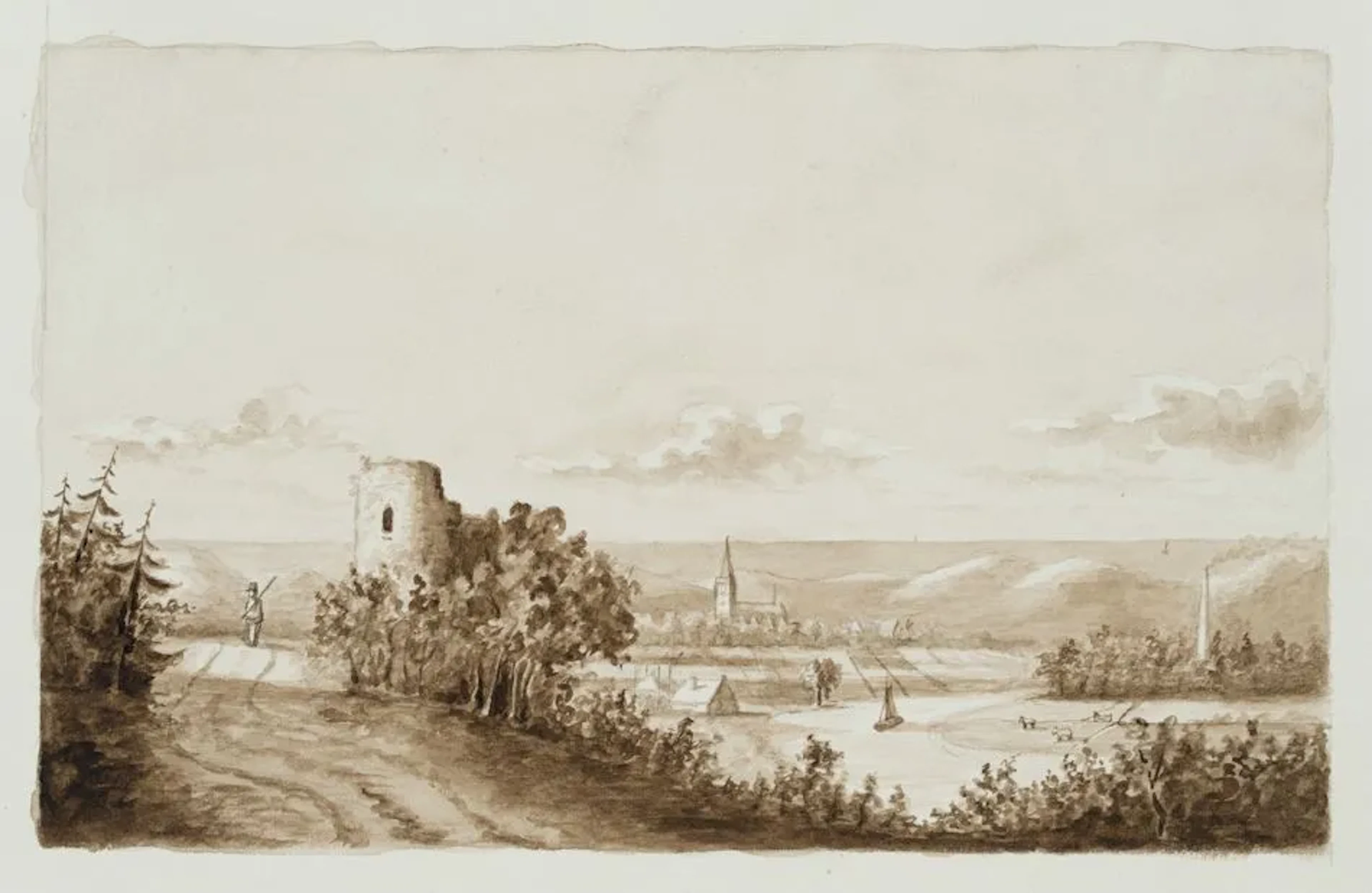 Unknown (19th century), Ruins in the Rhine Region, Brush Drawing Unknown