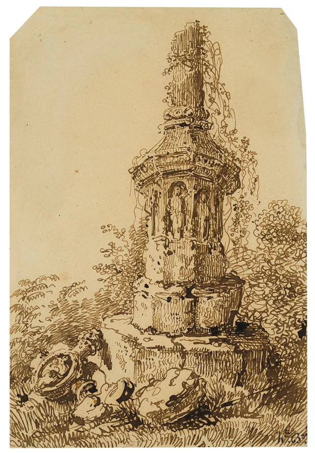 H. BELLANGÉ (1800–1866), A monument overgrown with vegetation, circa