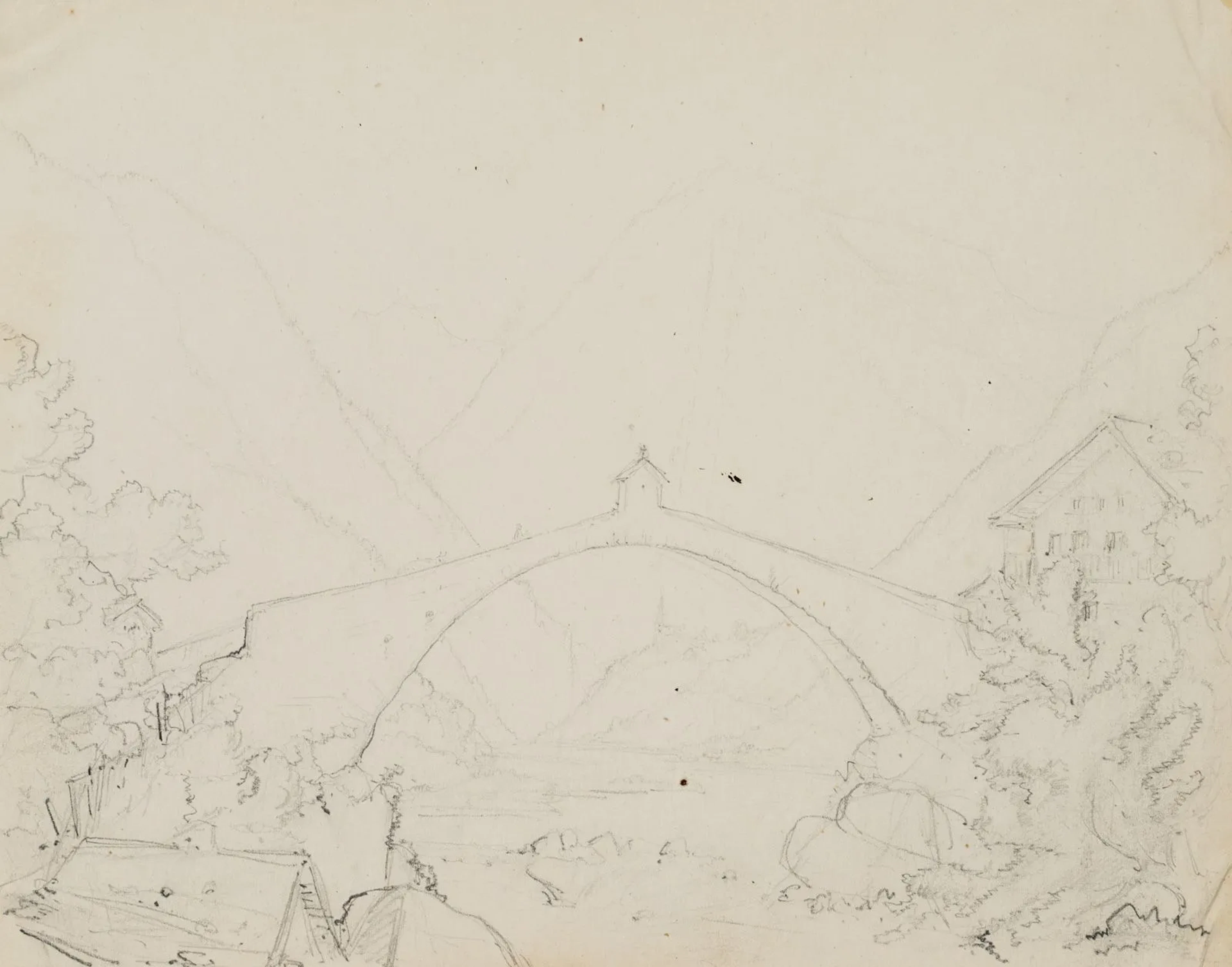 E. BRETENIÈRES (*1804), Bridge near Neubrück in Vispertal, Switzerland