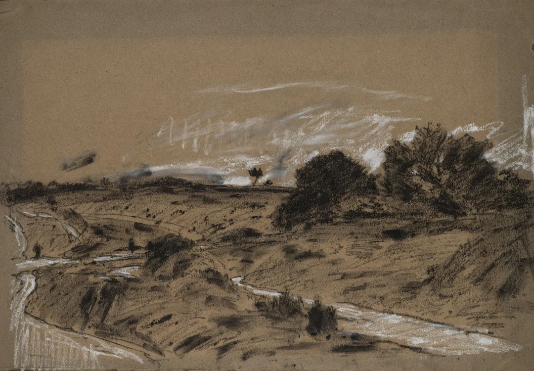 T. STADLER (1850-1917) attributed, Vast landscape, around 1900, Charcoal