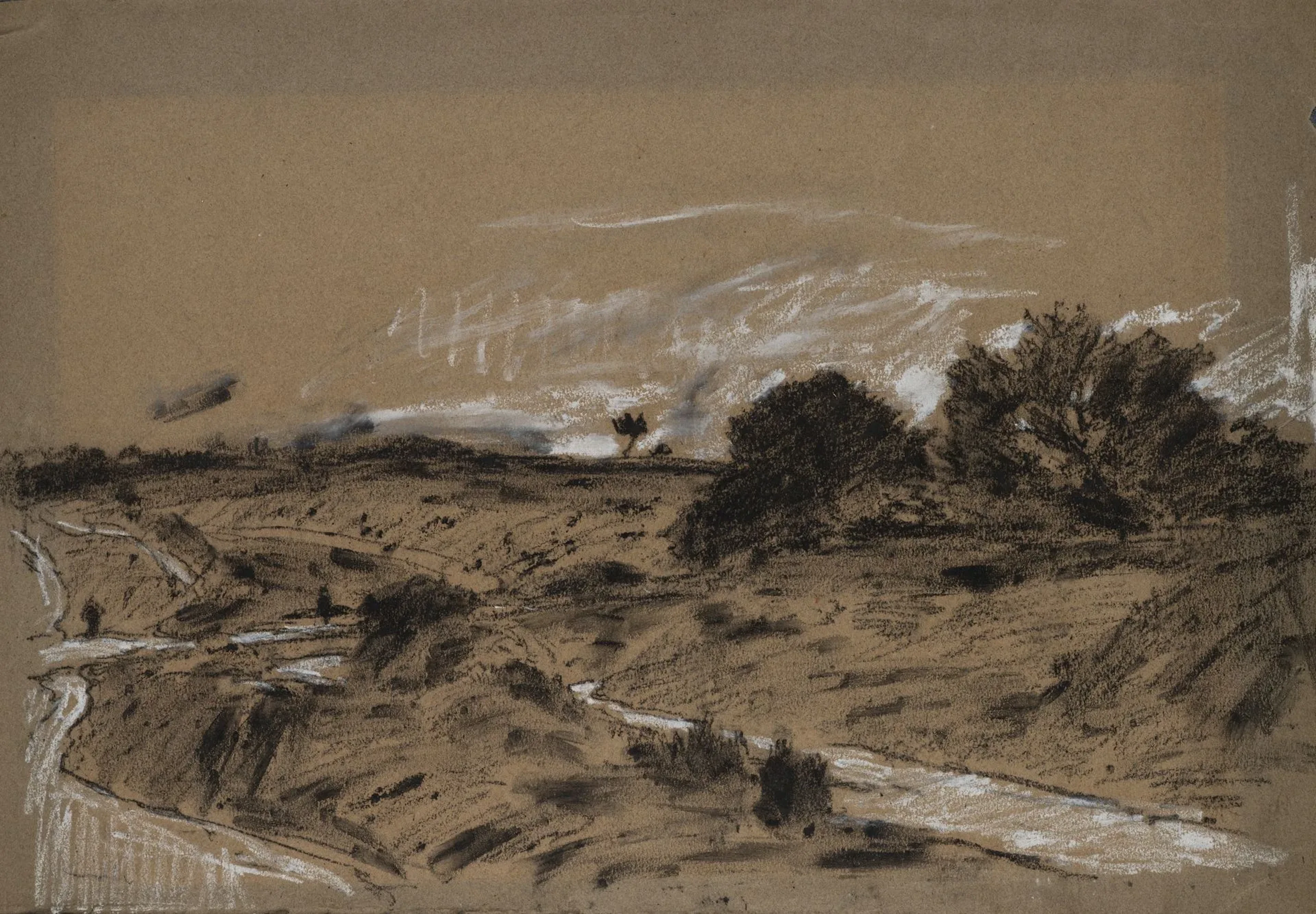 T. STADLER (1850-1917) attributed, Vast landscape, around 1900, Charcoal