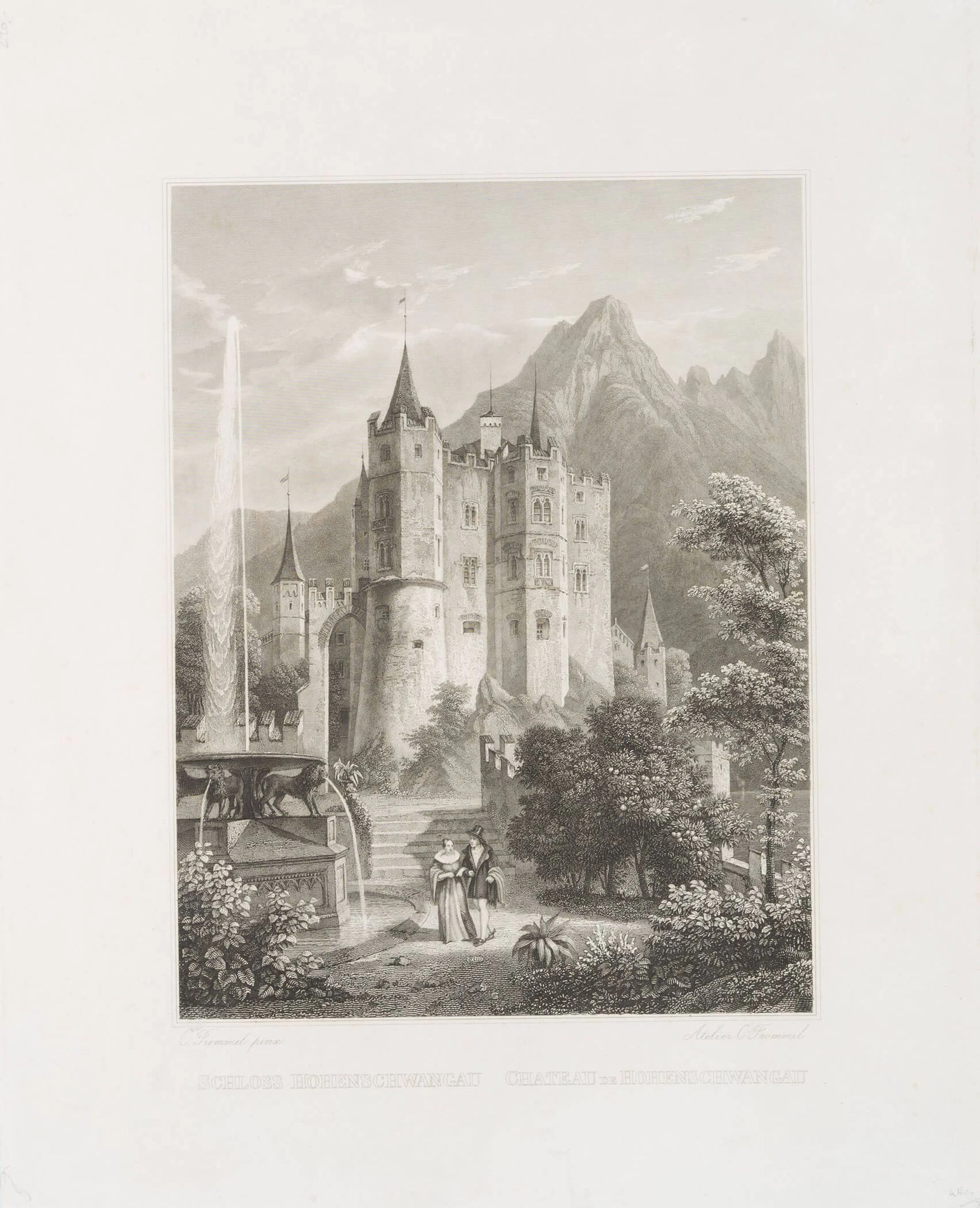 C. FROMMEL (1789-1863), Hohenschwangau Castle, Steel engraving Carl
