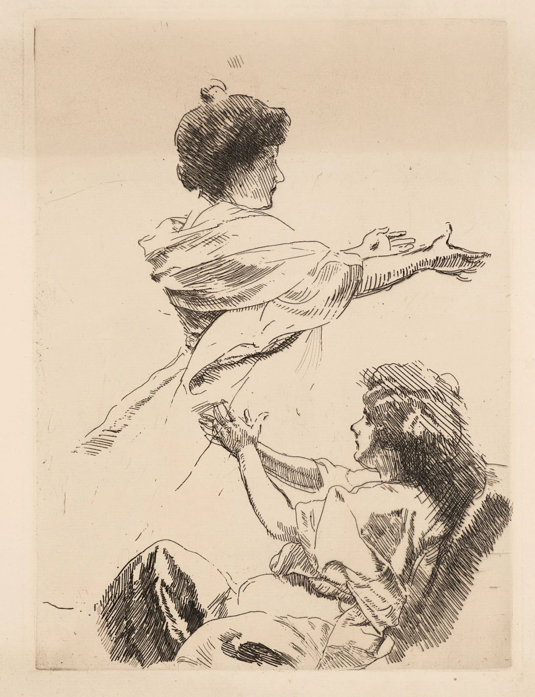 A. BESNARD (1849-1934), Study of two figures, around 1880, Etching
