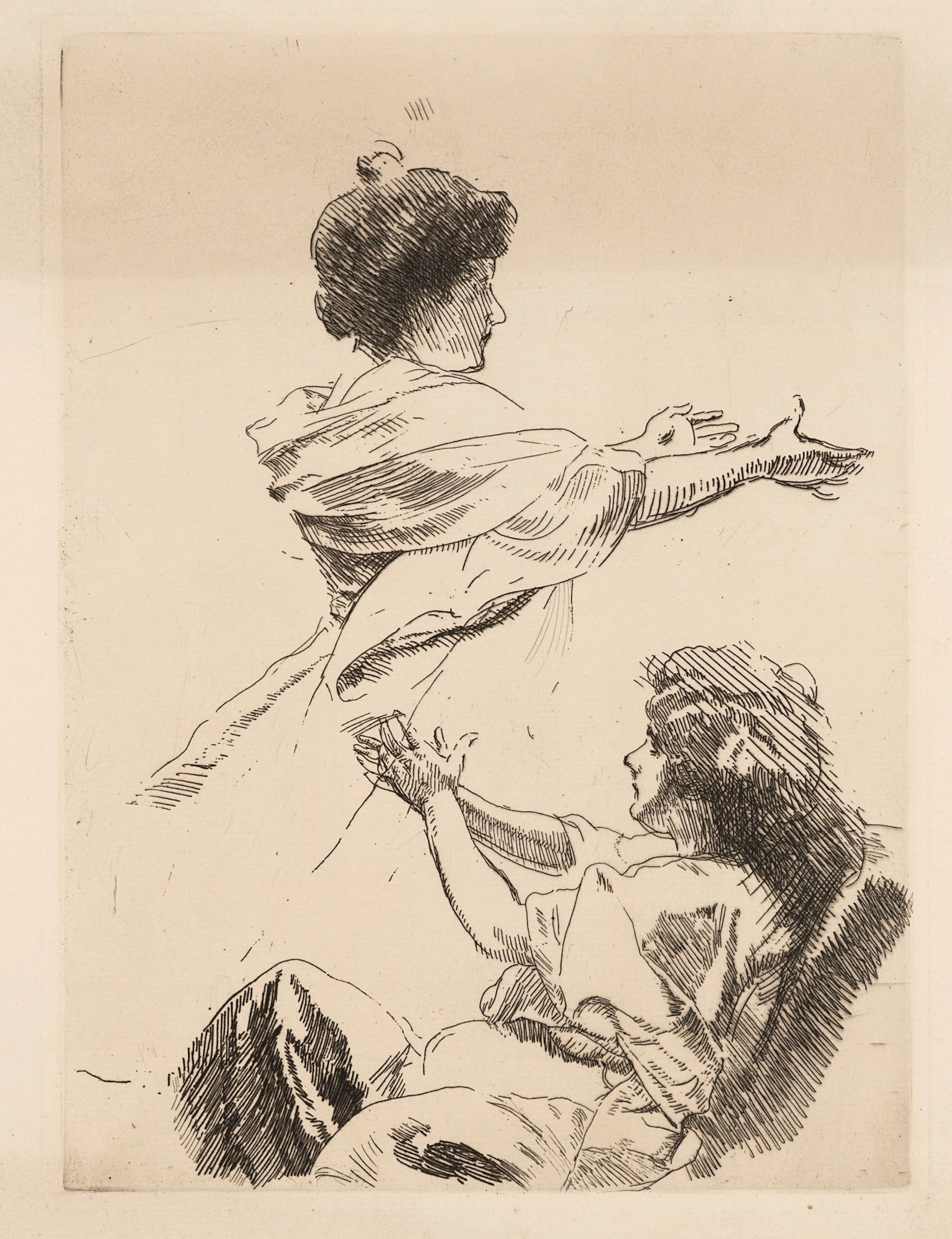 A. BESNARD (1849-1934), Study of two figures, around 1880, Etching