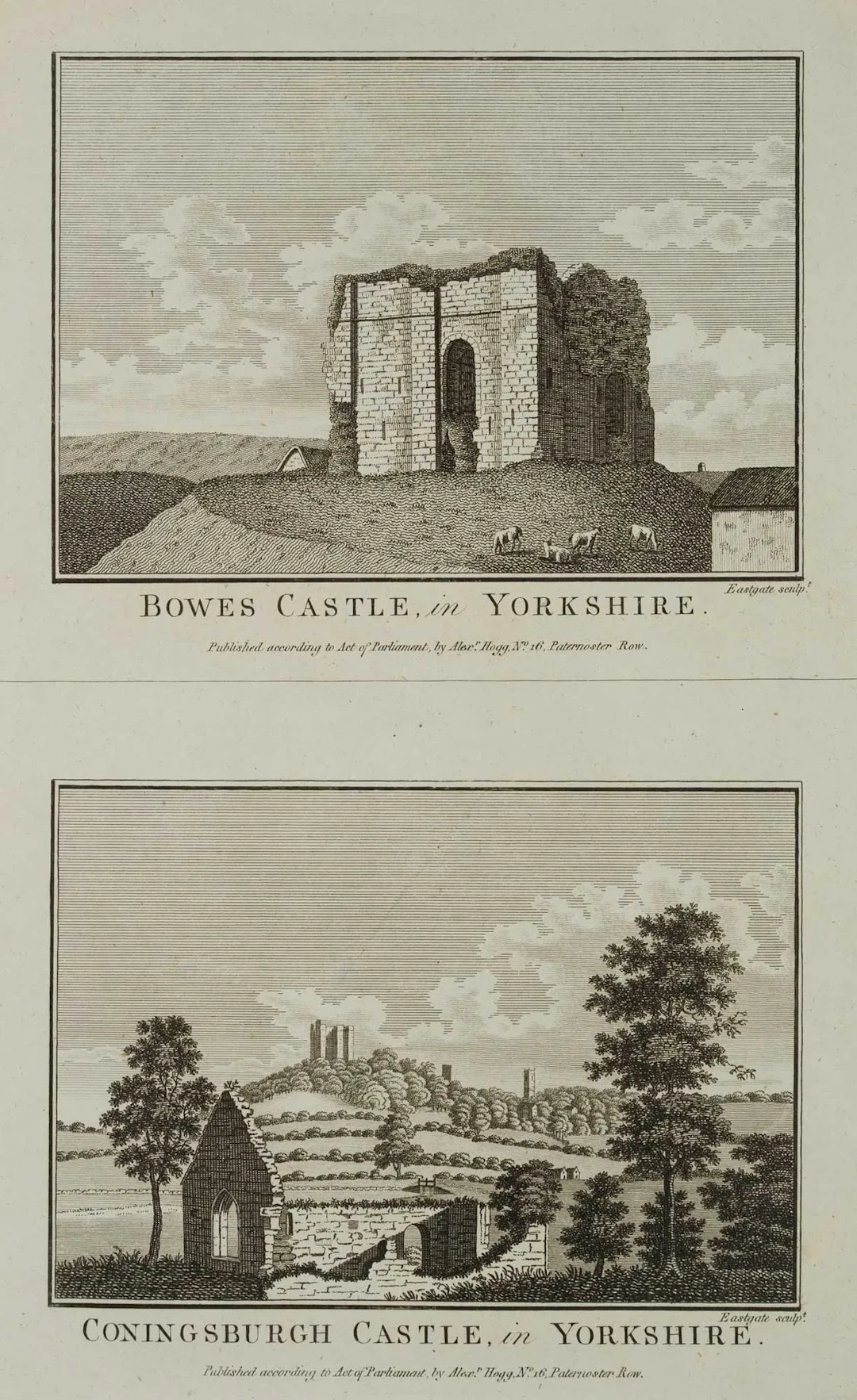 EASTGATE (18th), Bowes Castle in Yorkshire, Etching Eastgate (18th
