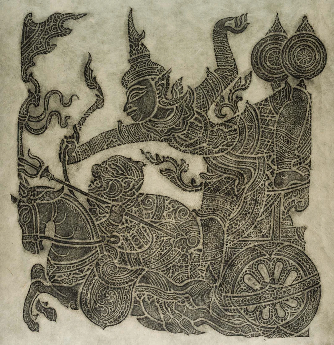 Unknown (19th), Asian warrior and deity, Woodcut Unknown (19th century):