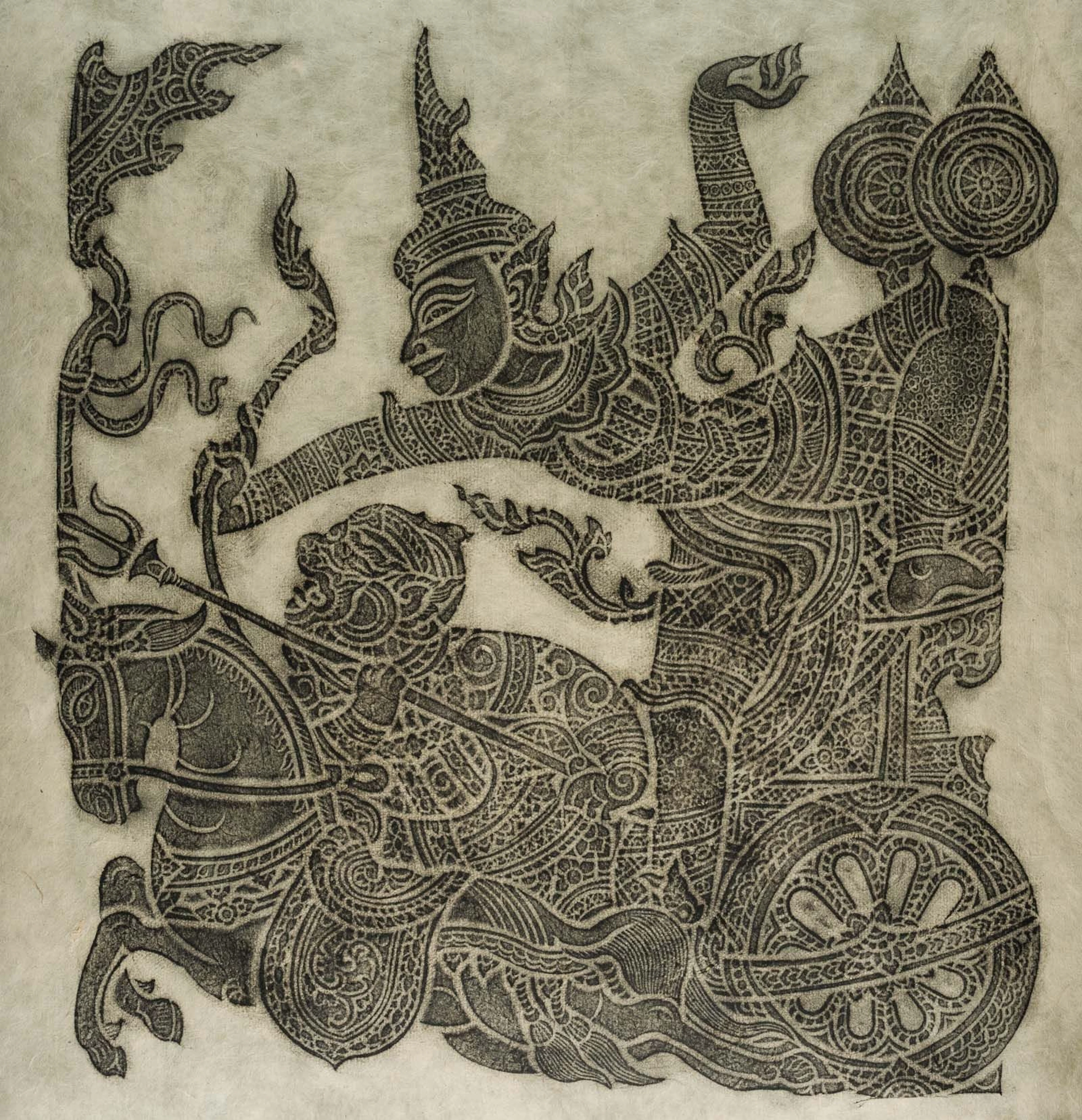 Unknown (19th), Asian warrior and deity, Woodcut Unknown (19th century):