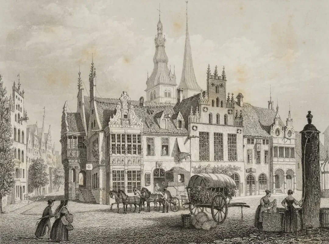 E. WILLMANN (1820–1877), Market Square in Lemgo, circa 1860, steel