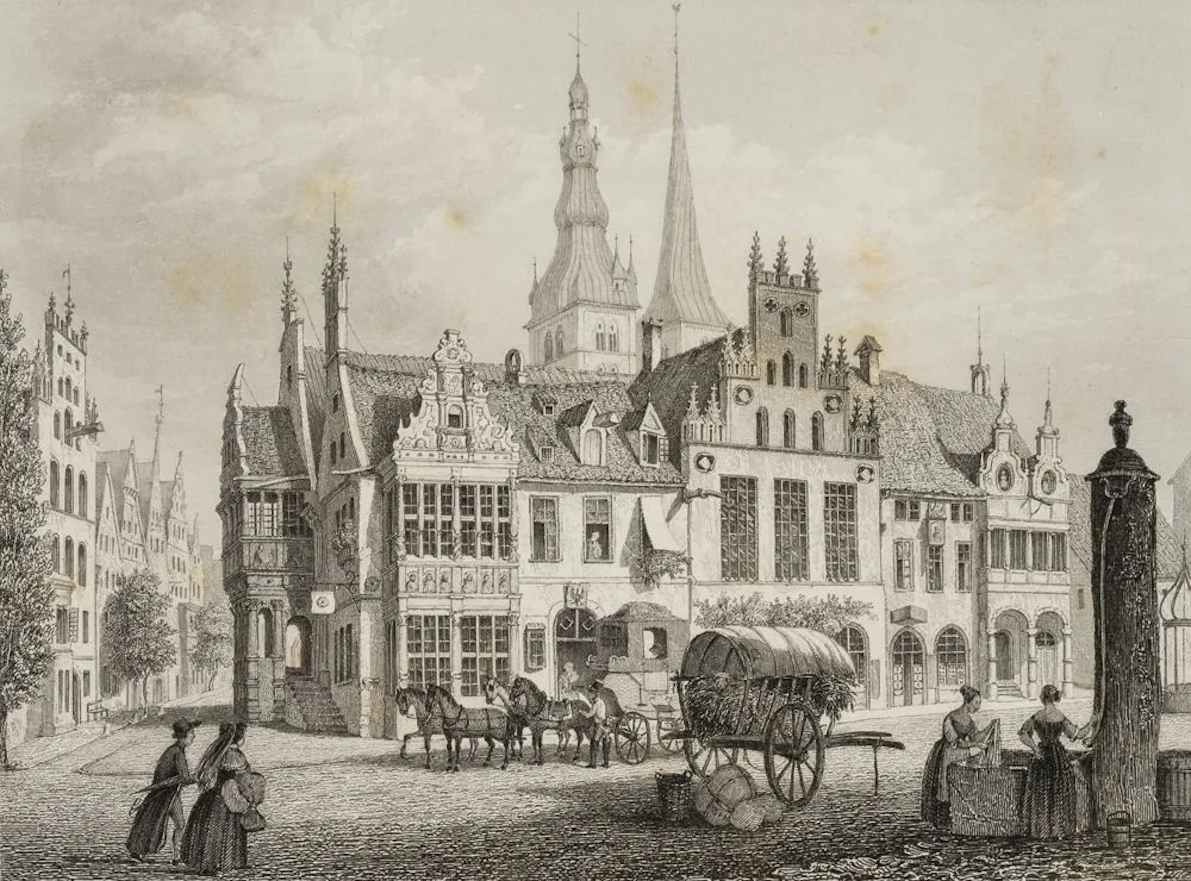 E. WILLMANN (1820–1877), Market Square in Lemgo, circa 1860, steel