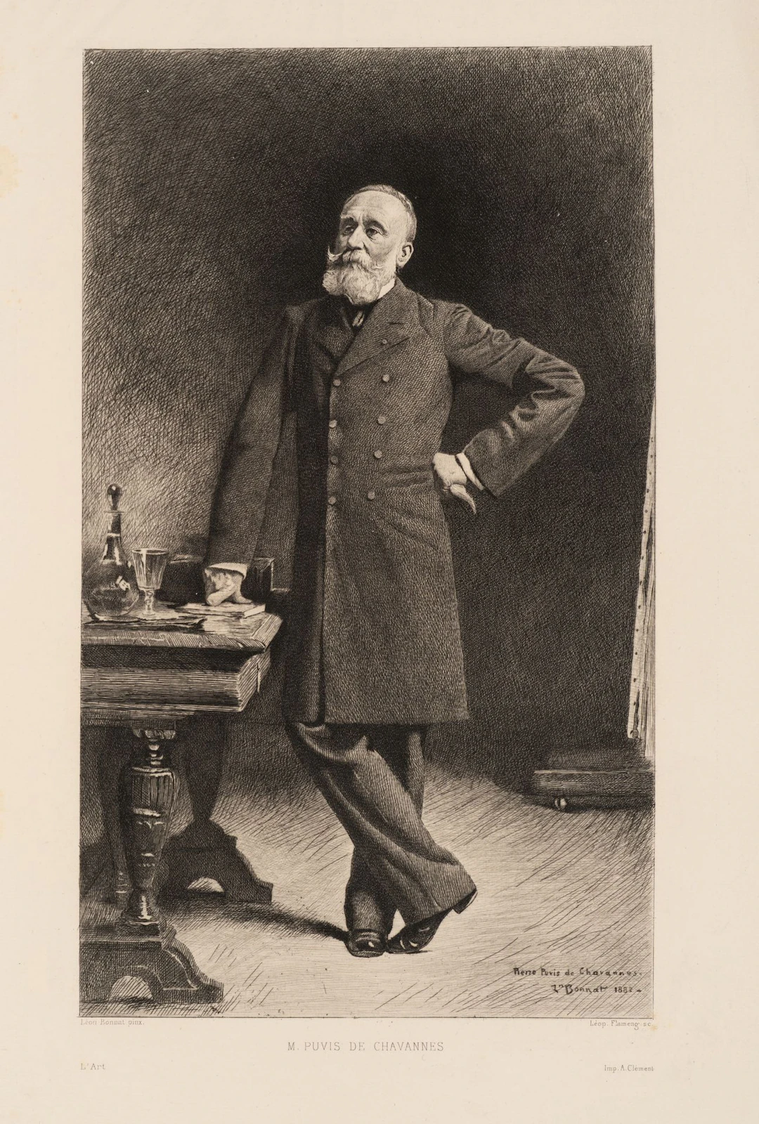 L. FLAMENG (*1831) after BONNAT (*1833), Portrait of Pierre Puvis