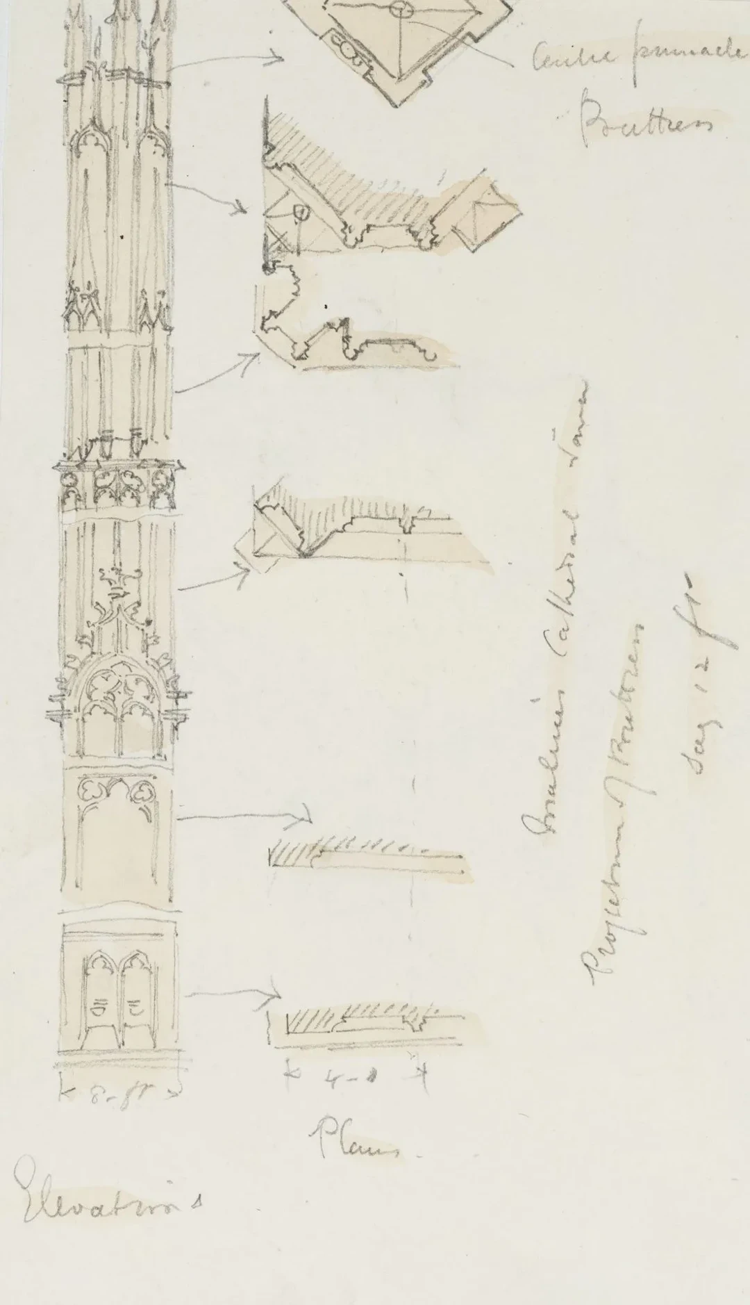 E. LEE (19th century), Architectural drawing of a Gothic pillar, circa