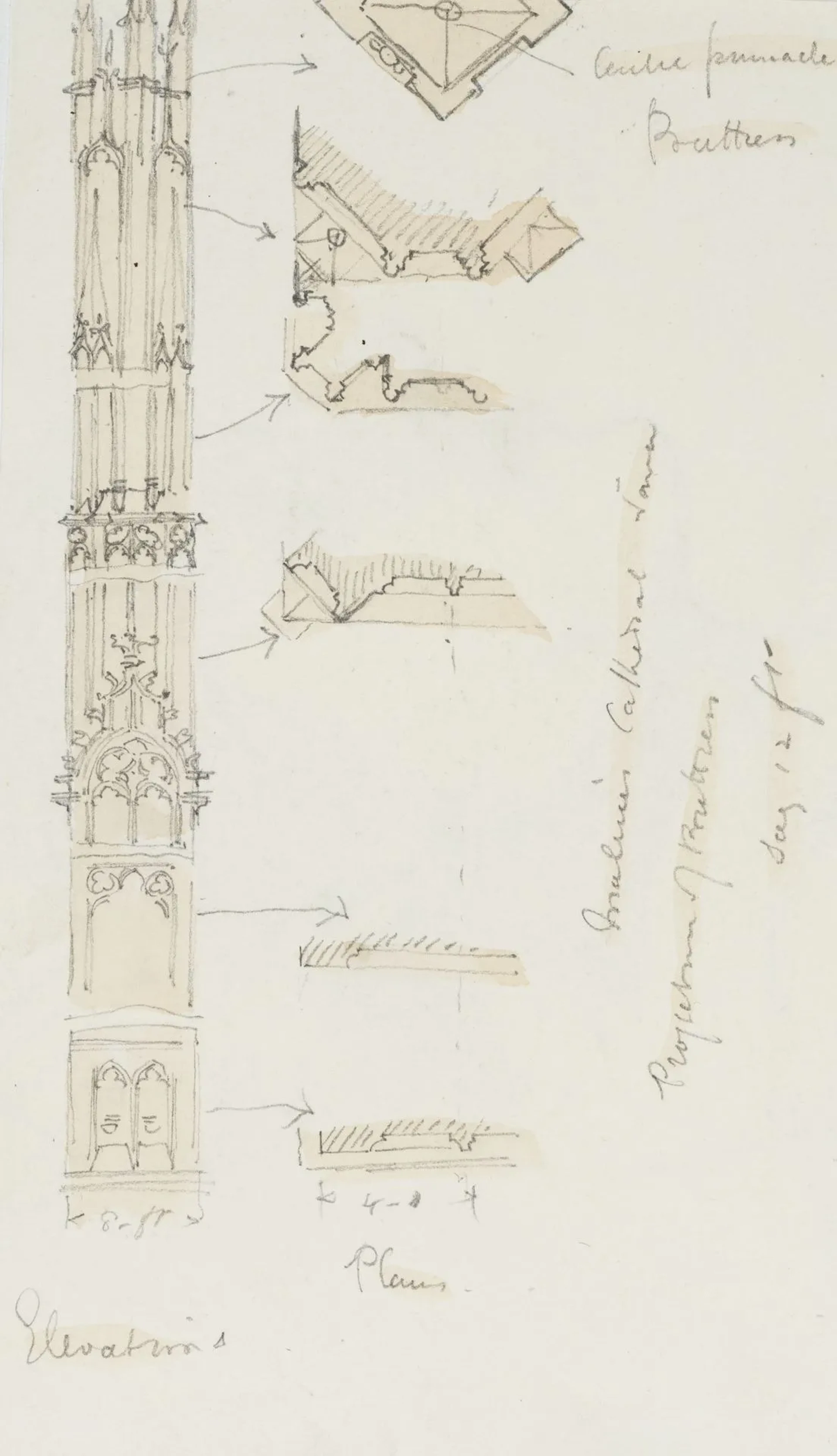 E. LEE (19th century), Architectural drawing of a Gothic pillar, circa