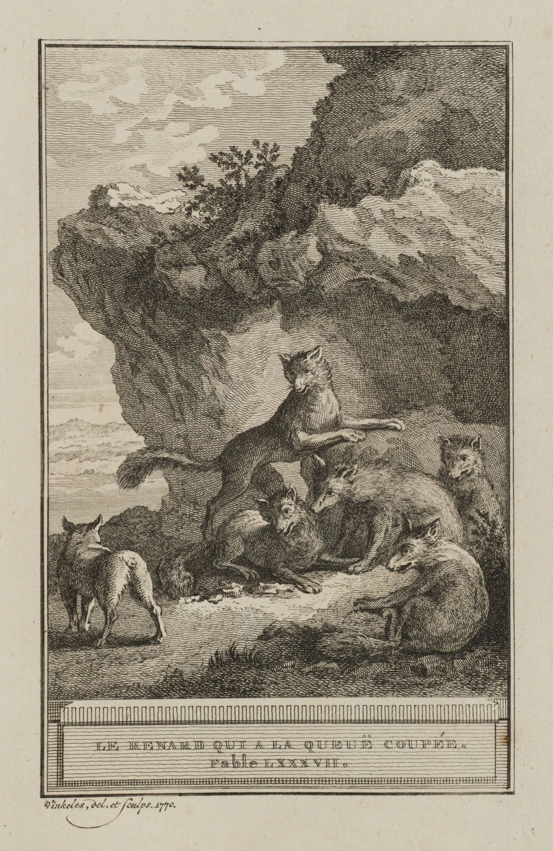 R. VINKELES (1741–1816), Foxes at a Rock Cave, 1770, Etching Reinier