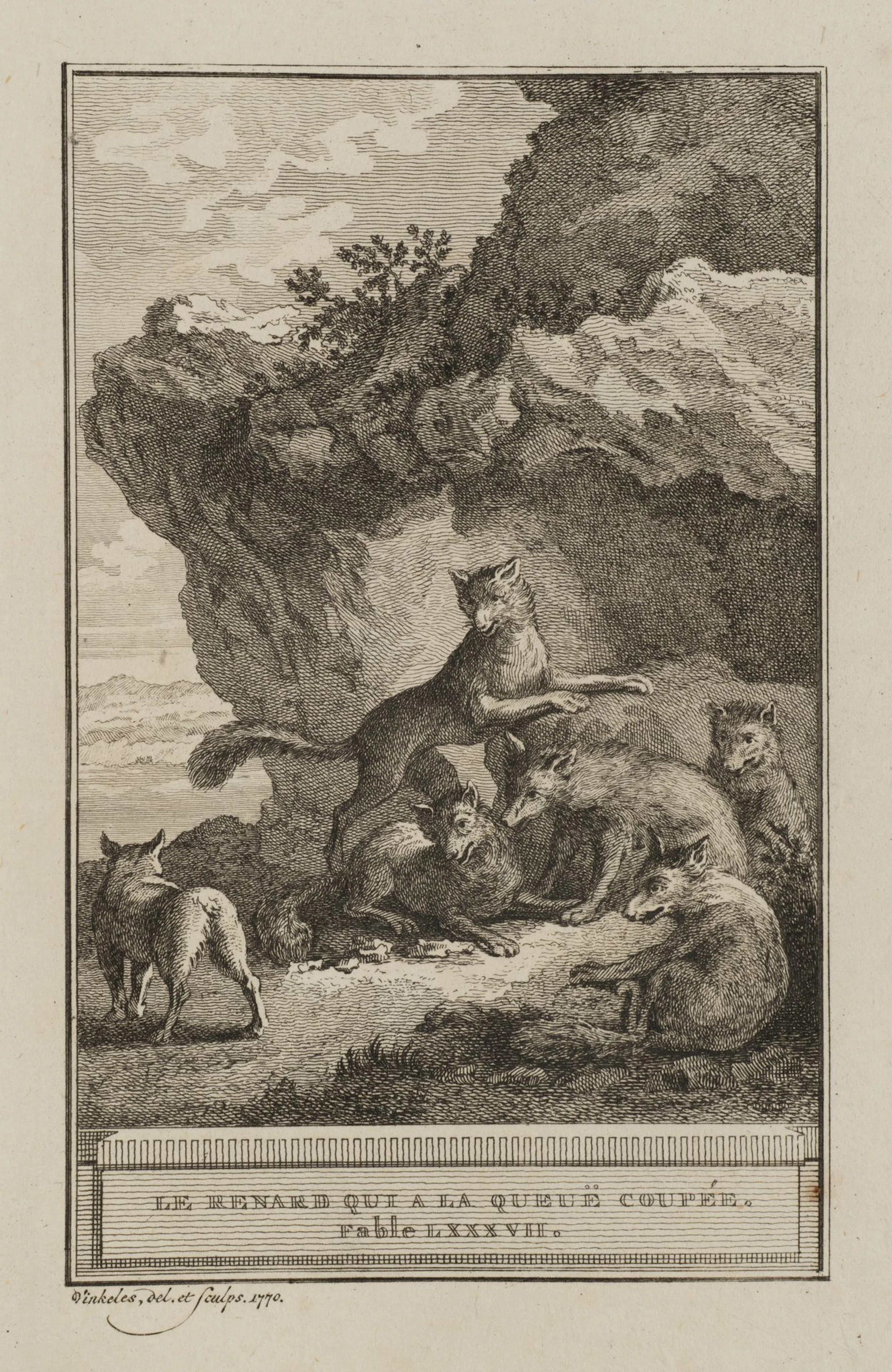 R. VINKELES (1741–1816), Foxes at a Rock Cave, 1770, Etching Reinier