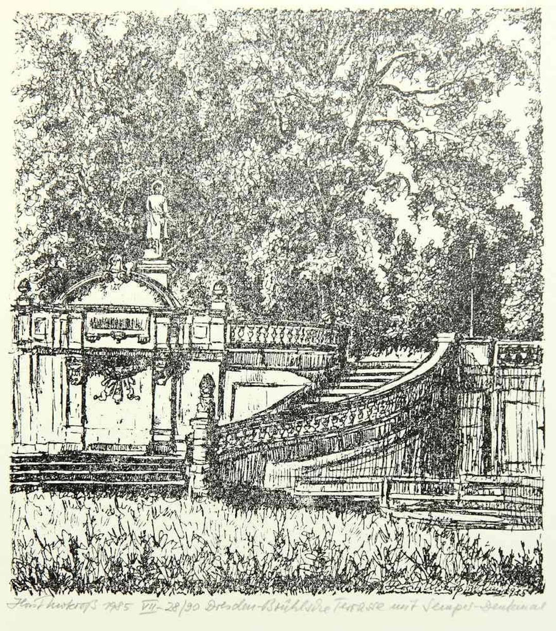 Unknown (20th), Semper Monument by J. Schilling, 1985, copper intaglio