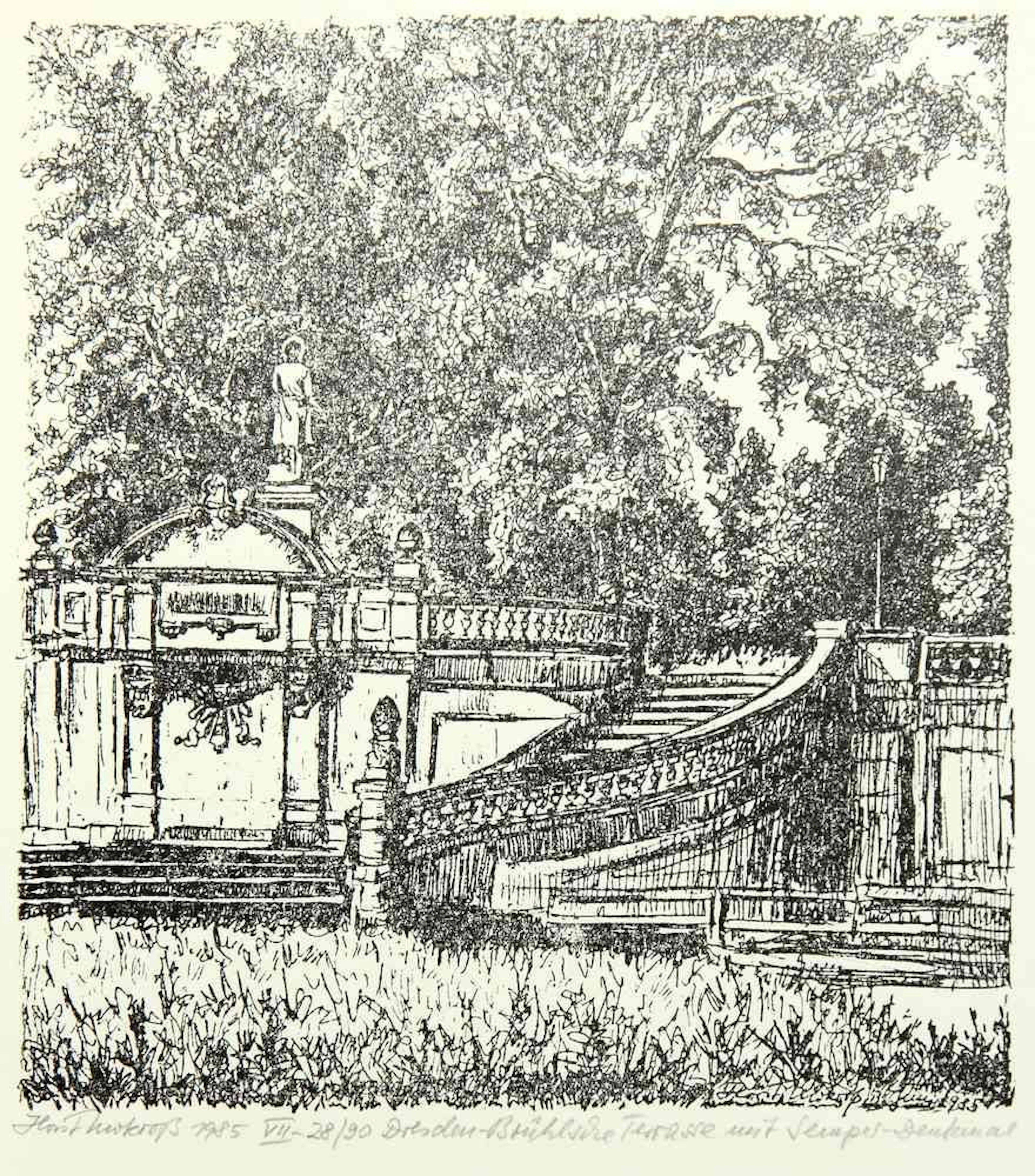 Unknown (20th), Semper Monument by J. Schilling, 1985, copper intaglio