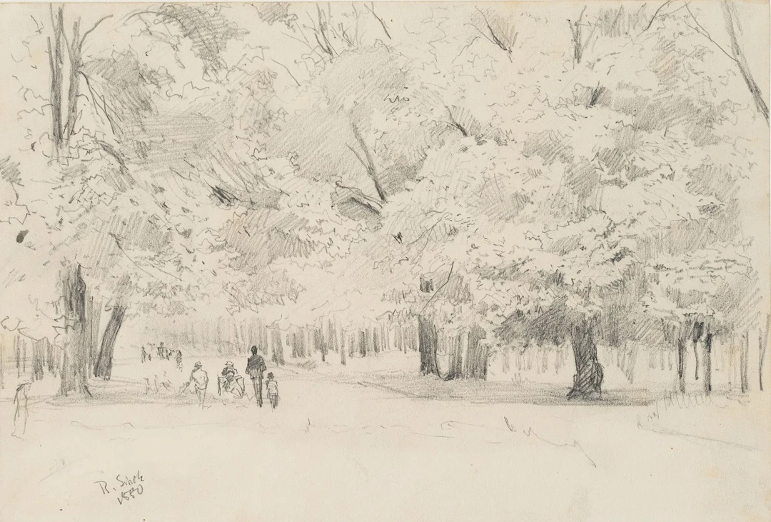 R. SCHOLZ (1860–1938), People Out for a Stroll, 1880, Pencil Richard