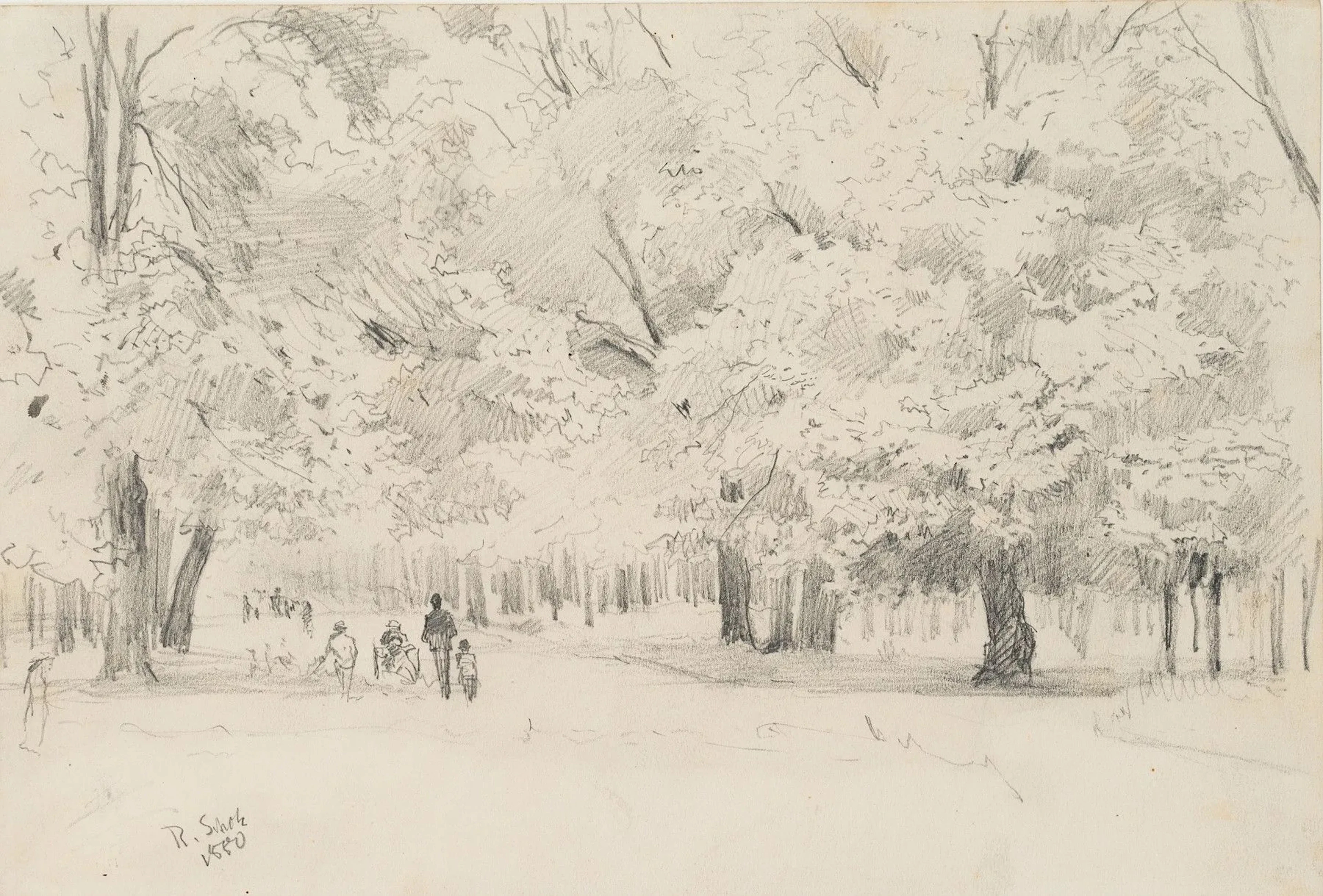 R. SCHOLZ (1860–1938), People Out for a Stroll, 1880, Pencil Richard